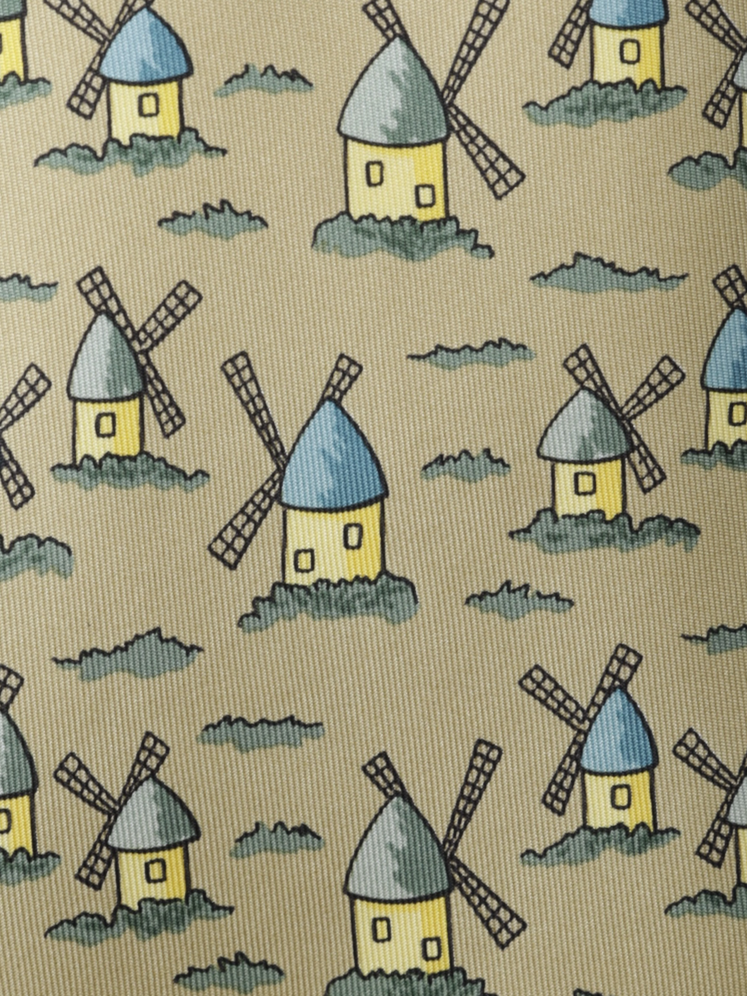 Hermès Light Brown & Yellow Dutch-Windmills Pattern Tie