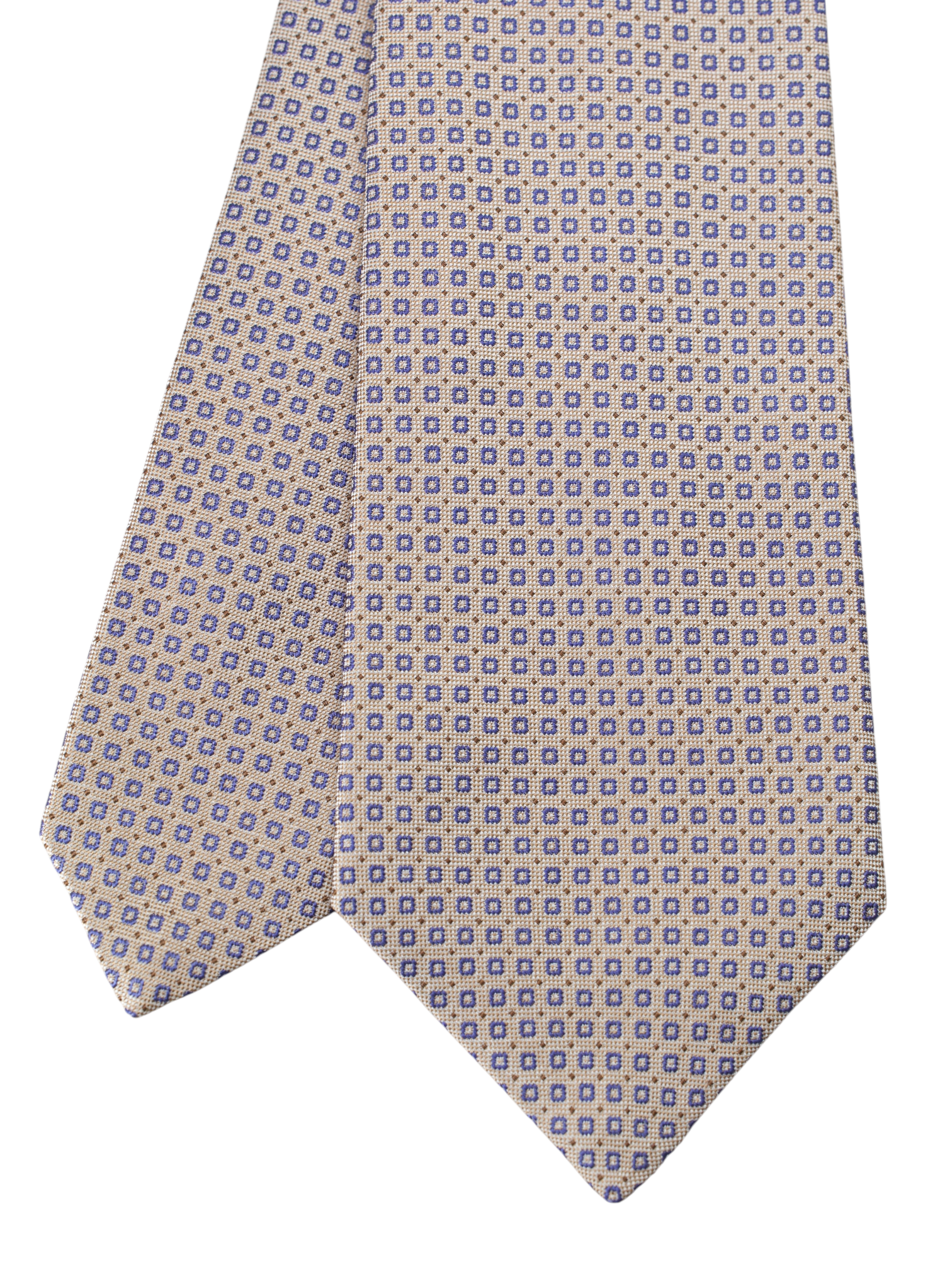 Kiton 5-Fold Taupe & Navy Silk Micro-Square Pattern Tie