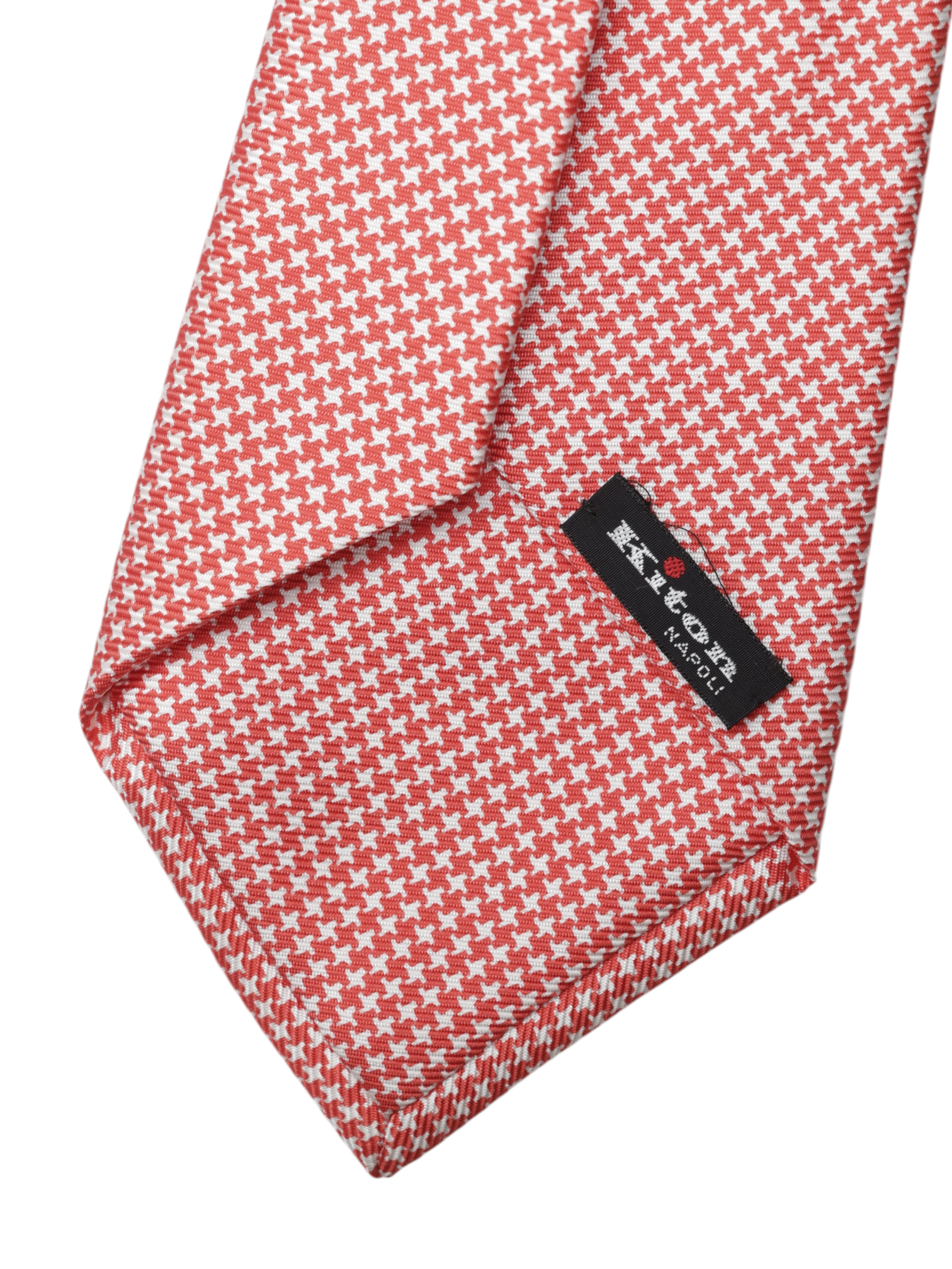 Kiton 5-Fold Coral Red & White Puppytooth Tie