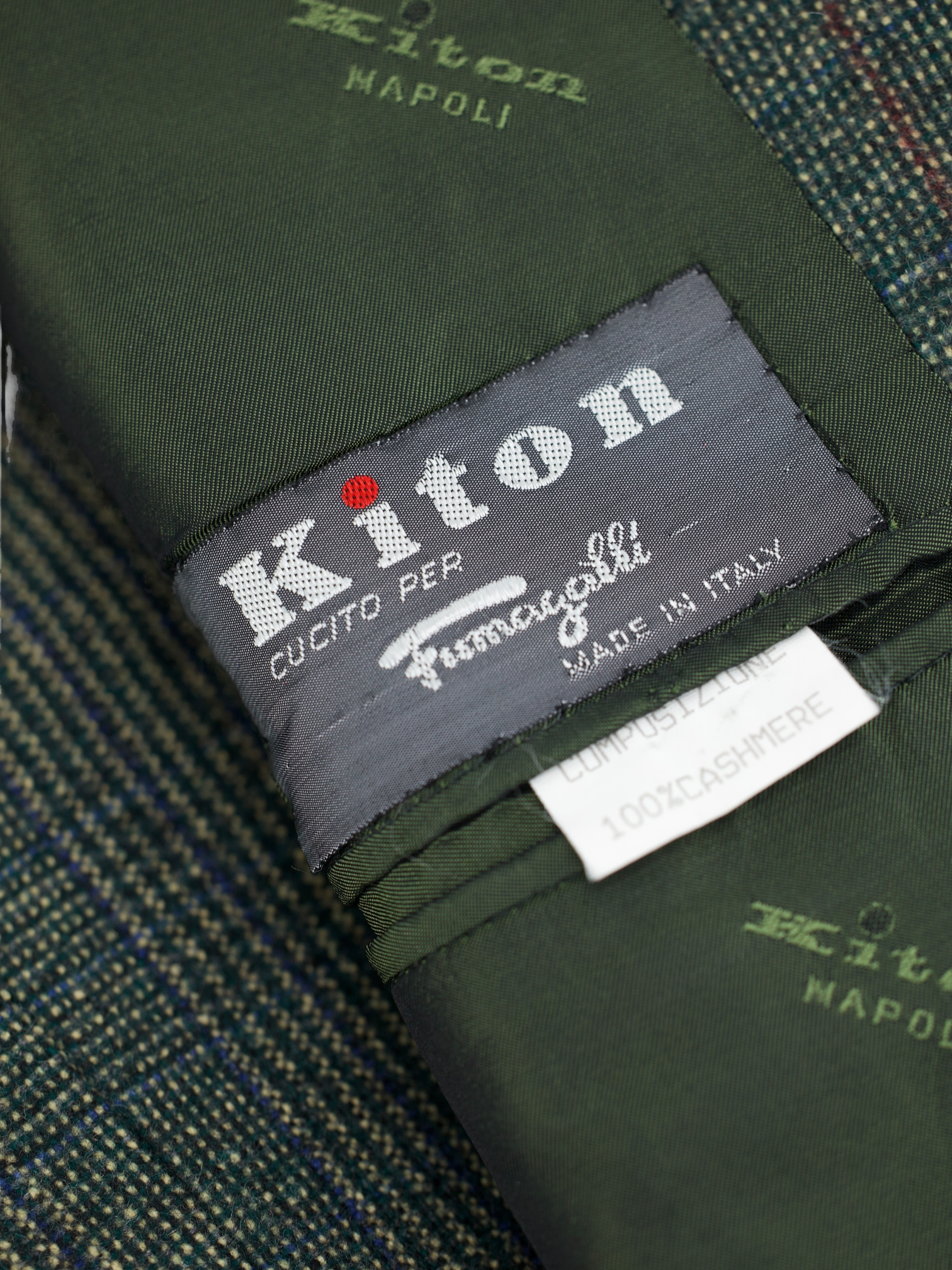 Kiton Moss Green Pure Cashmere Prince of Wales Jacket