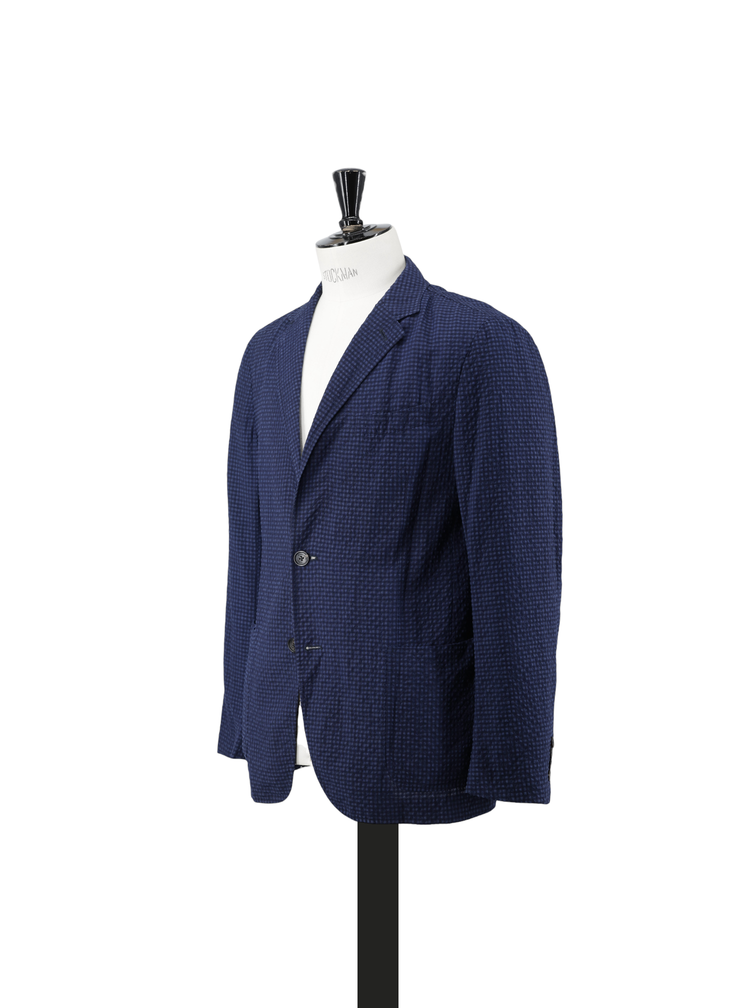 Ermenegildo Zegna Dark Blue Wool, Linen, Silk & Stretch Seersucker Gingham Jacket