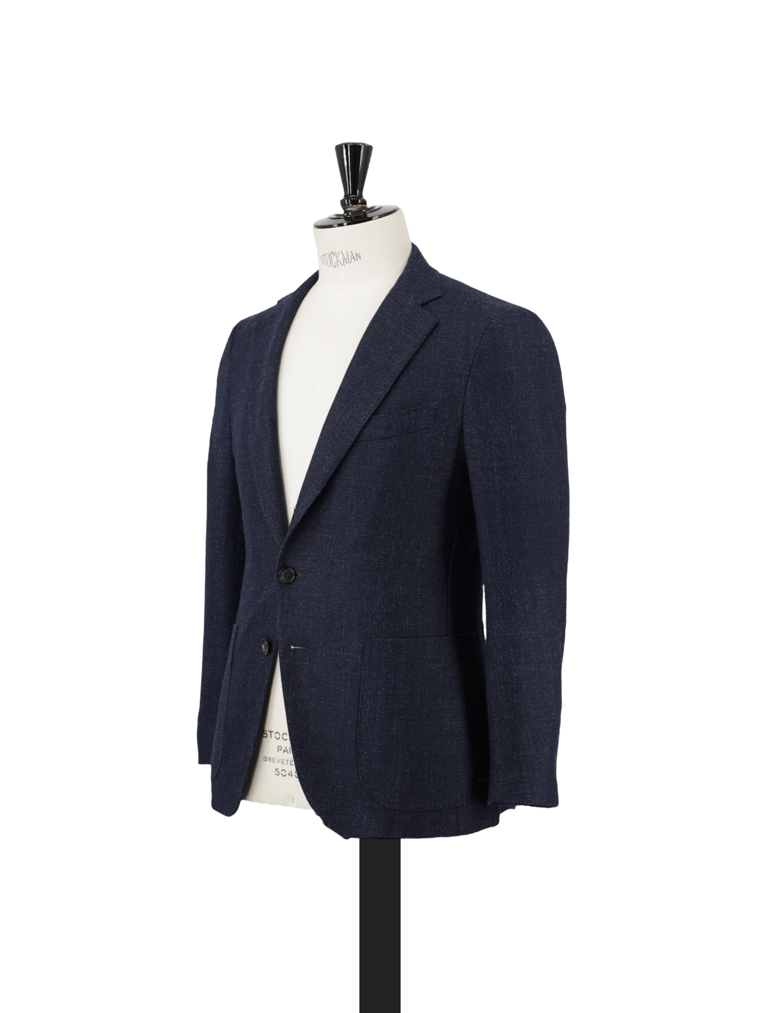 Isaia Dark Blue Wool, Silk & Cashmere Micro-Pattern “Sailor” Jacket