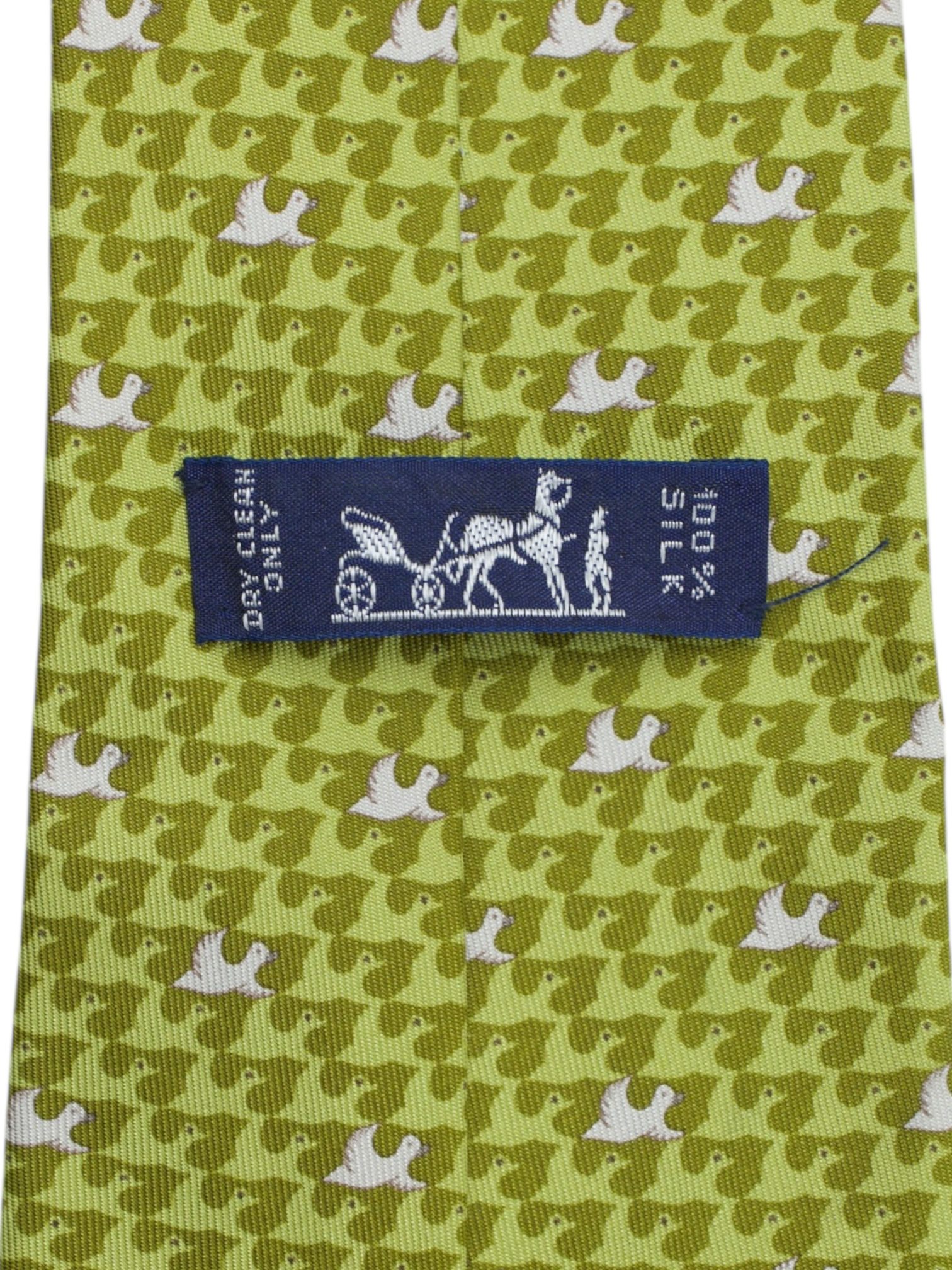 Hermès Lime Green Silk Bird Pattern Tie
