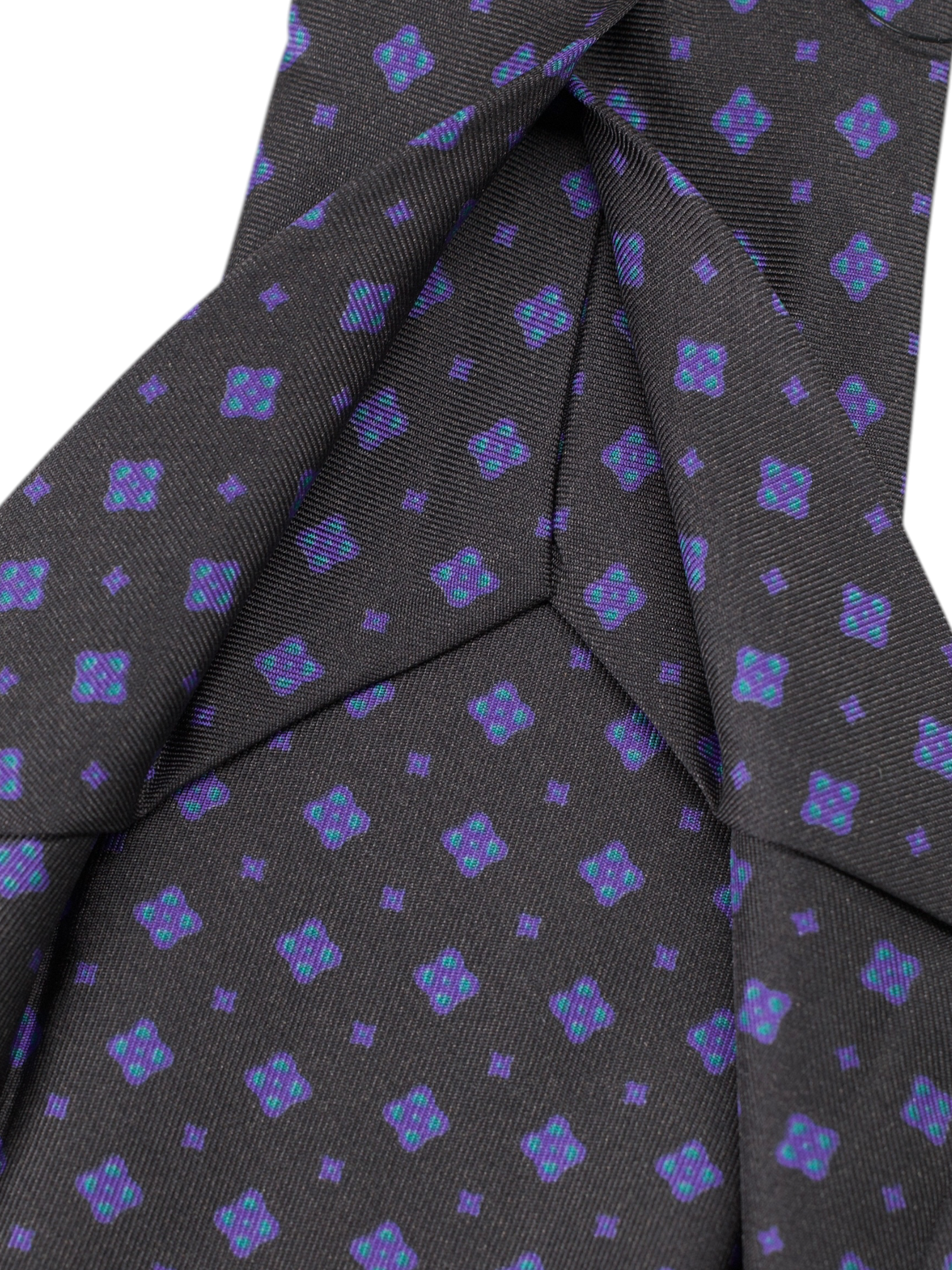 Kiton 5-Fold Dark Grey & Purple Silk Geometric Tie