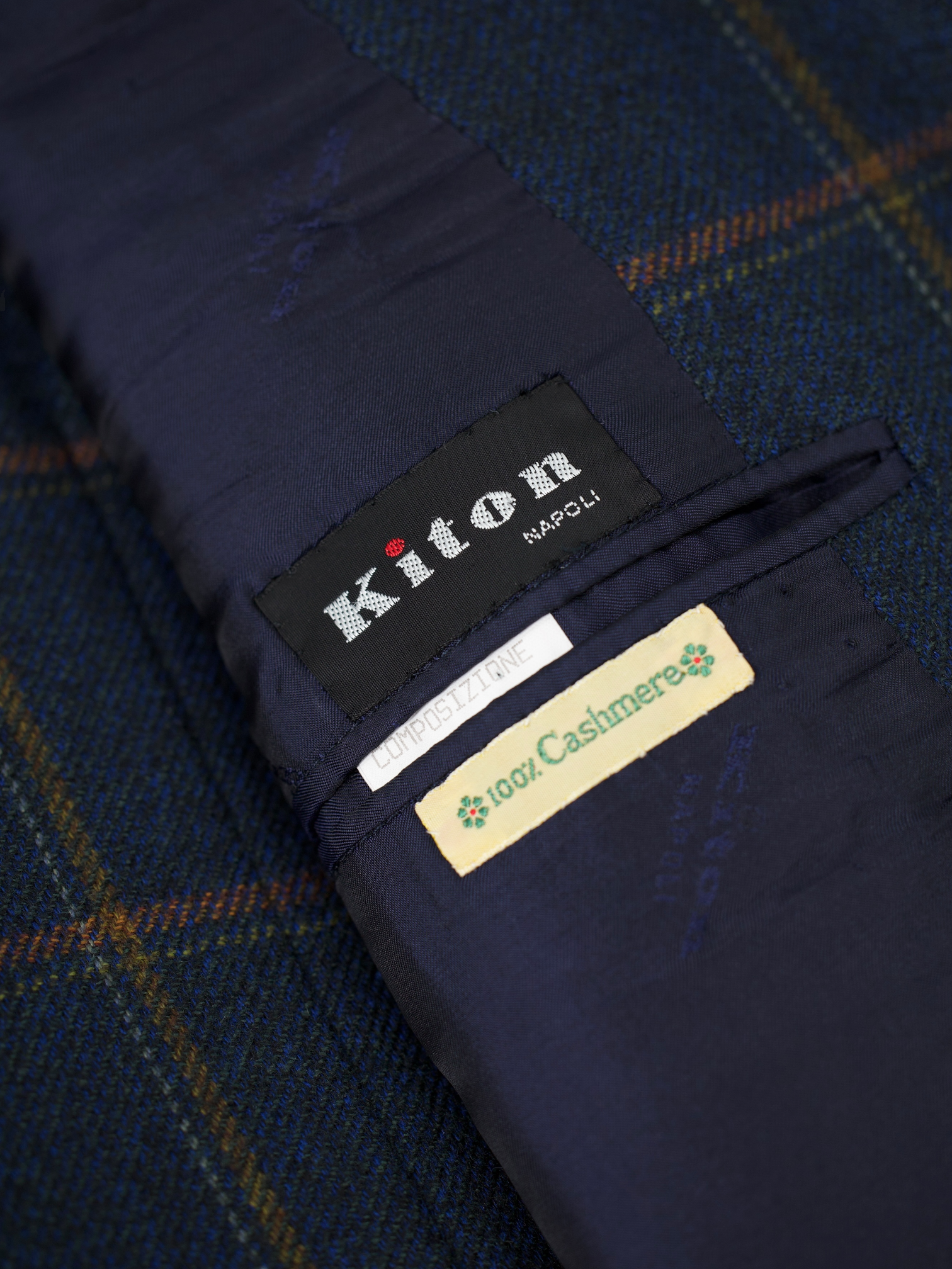 Kiton Dark Teal & Orange Pure Cashmere Windowpane Jacket