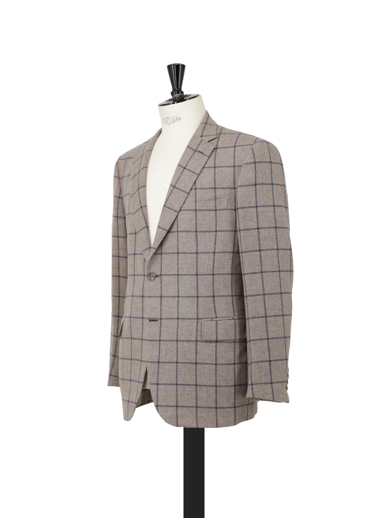 Brioni Taupe & Navy Wool, Silk & Cashmere Windowpane Brunico Jacket