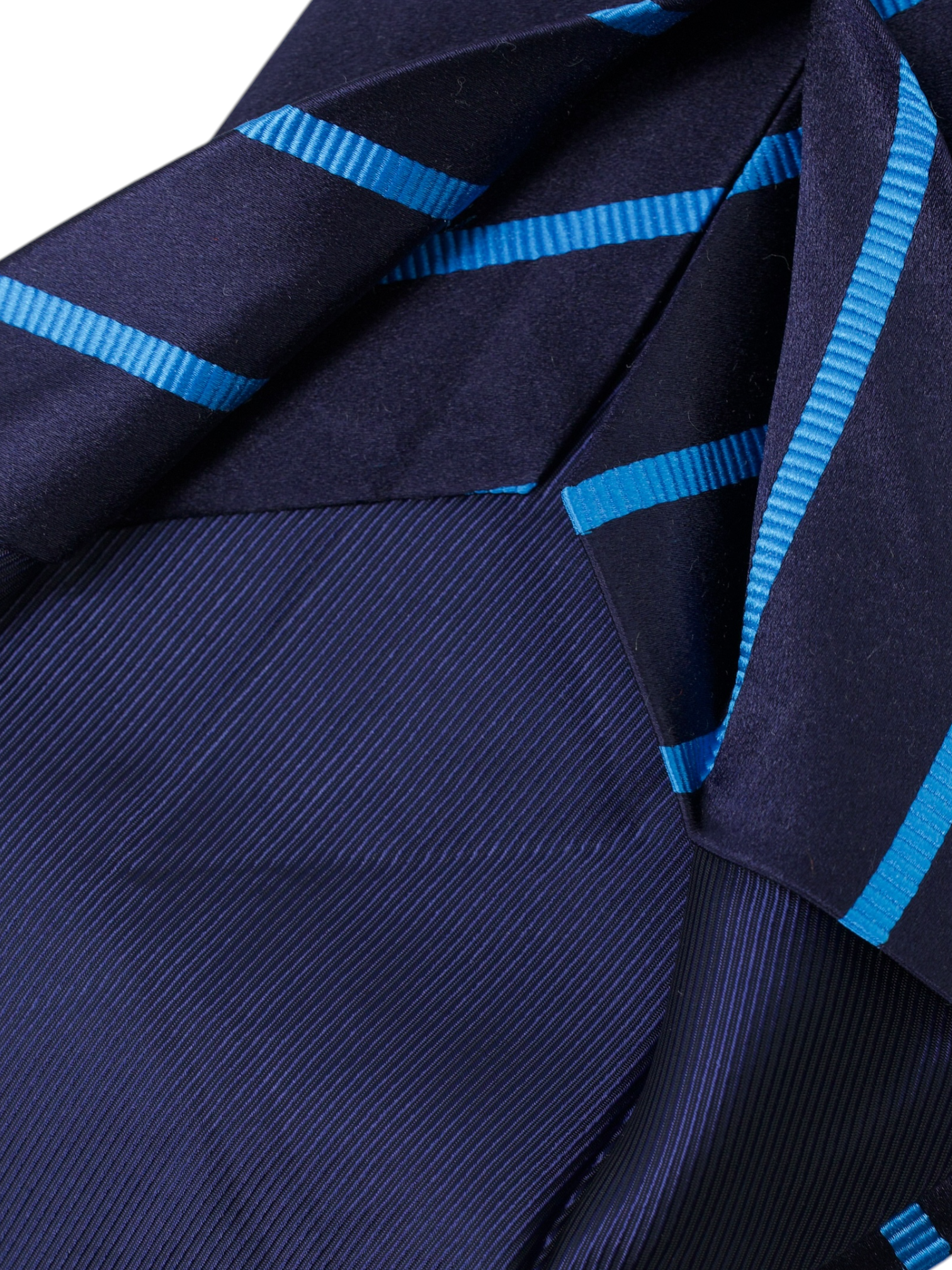 Kiton 5-Fold Navy & Azure Blue Silk Striped Self-Tipped Tie