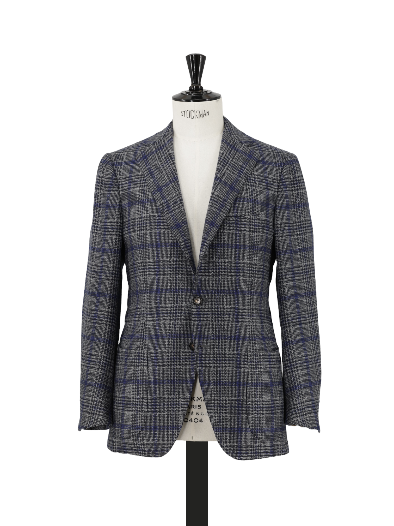 Cesare Attolini Grey & Dark Blue Pure Cashmere Overcheck Jacket