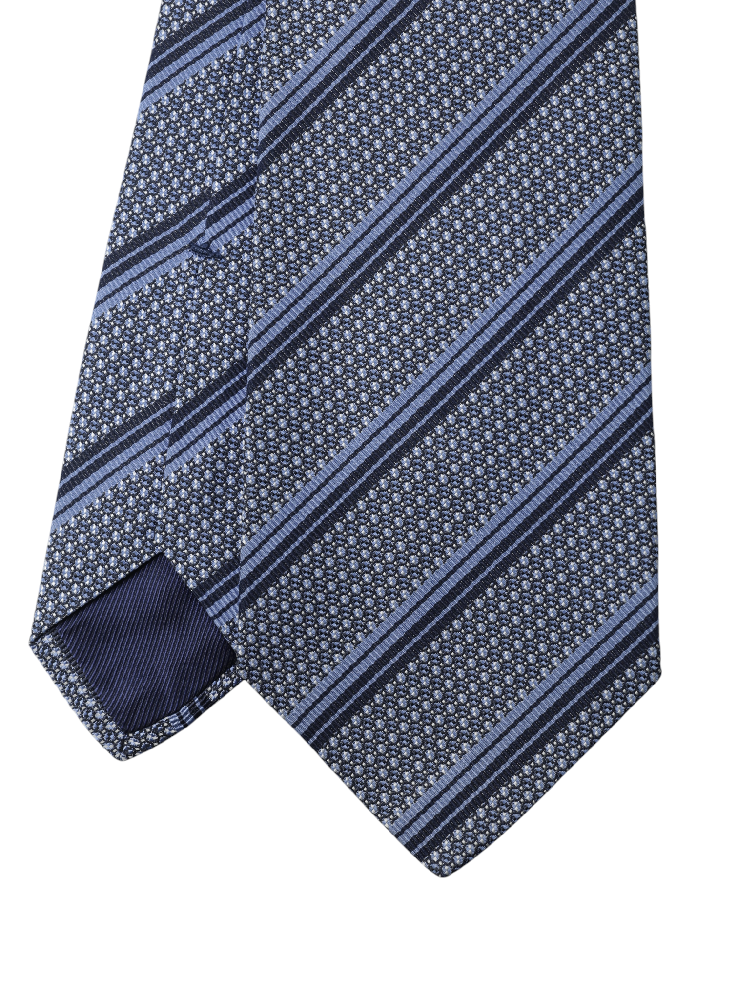 Kiton 5-Fold Steel Blue Silk Stripe & Micro-Pattern Tie