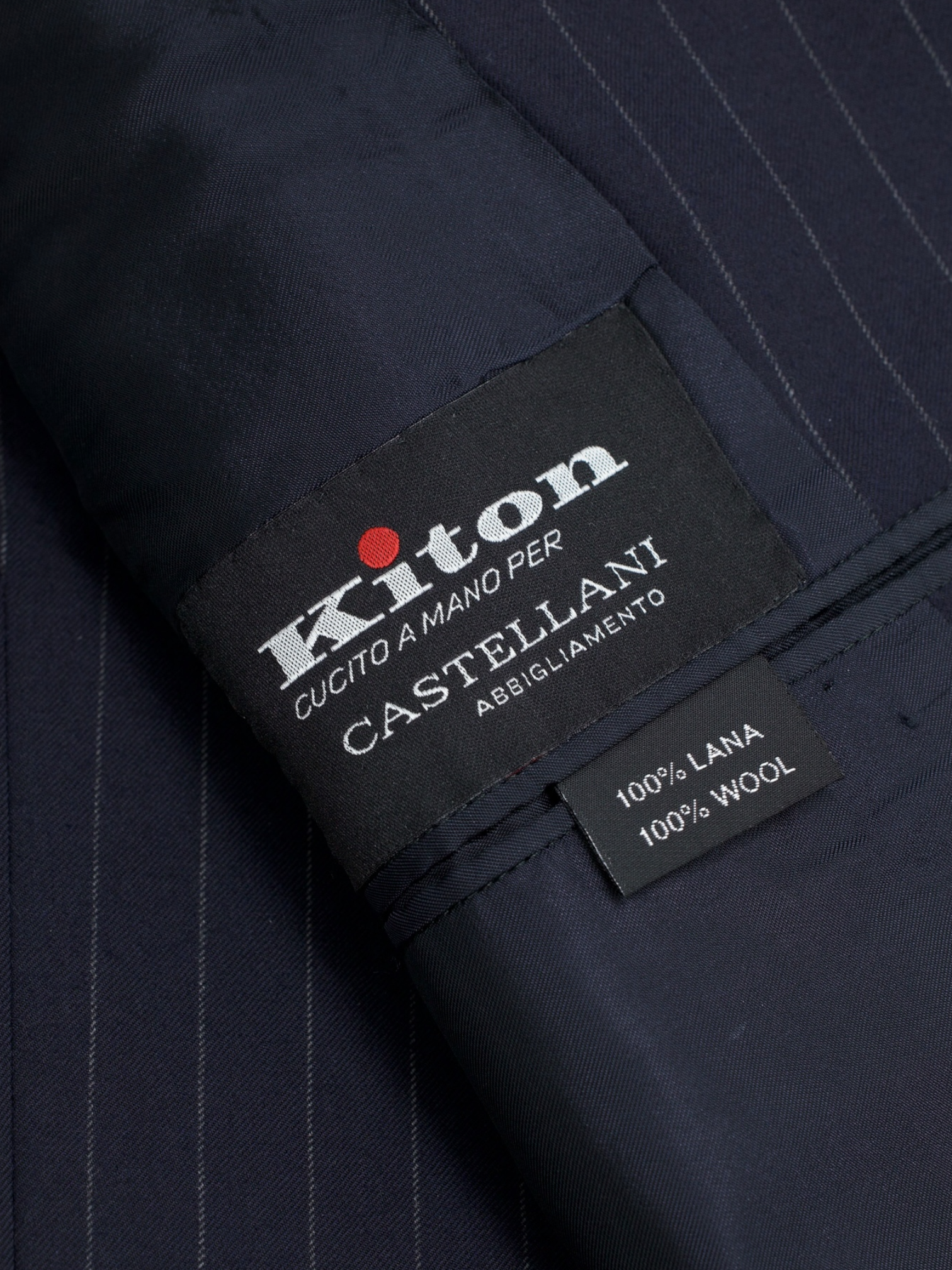 Kiton Navy Lightly-Brushed Super 180's "Blanc Blu" Pinstripe Suit