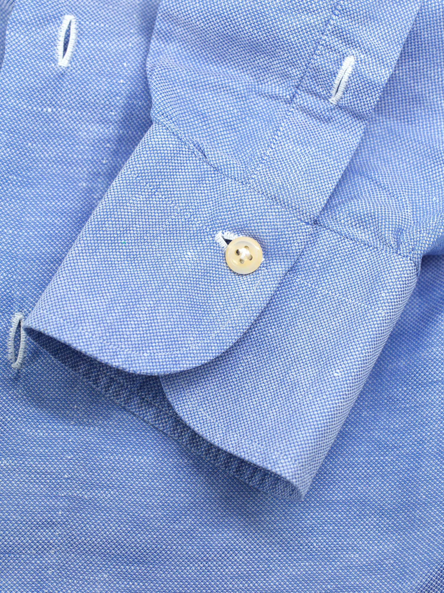 Finamore Blue Linen & Cotton Melange Pinpoint Summer Shirt