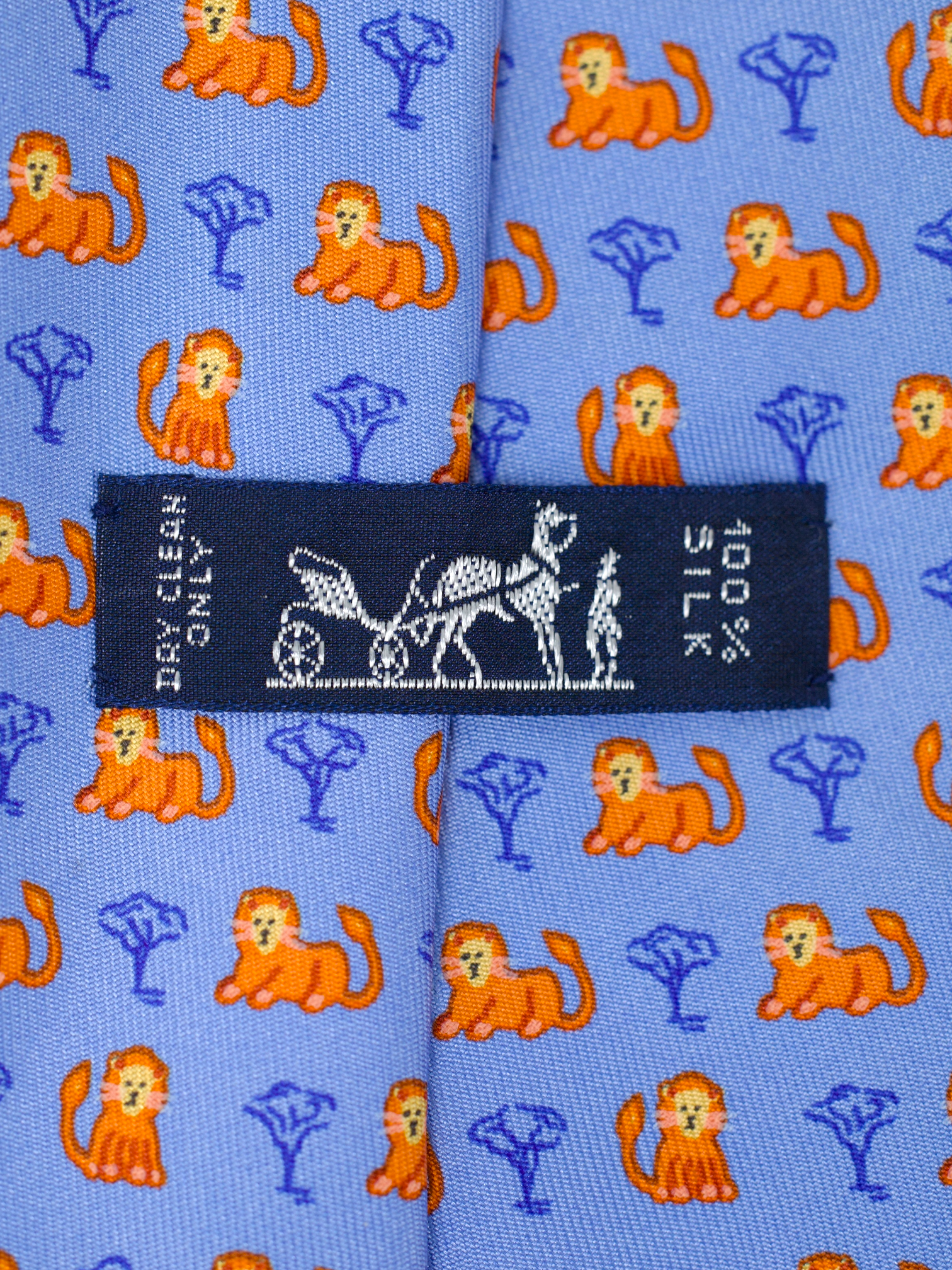 Hermès x ING Private-Banking Light Blue & Orange Lion-Pattern Tie
