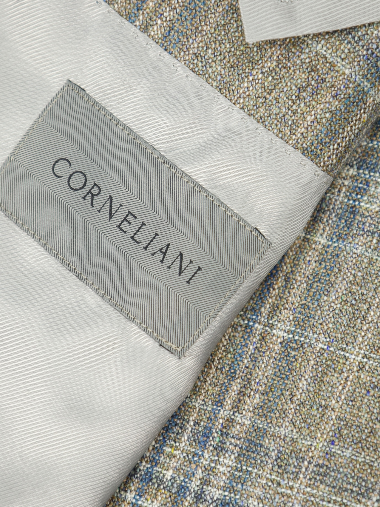 Corneliani Taupe & Denim Blue Silk & Wool Tartan Jacket