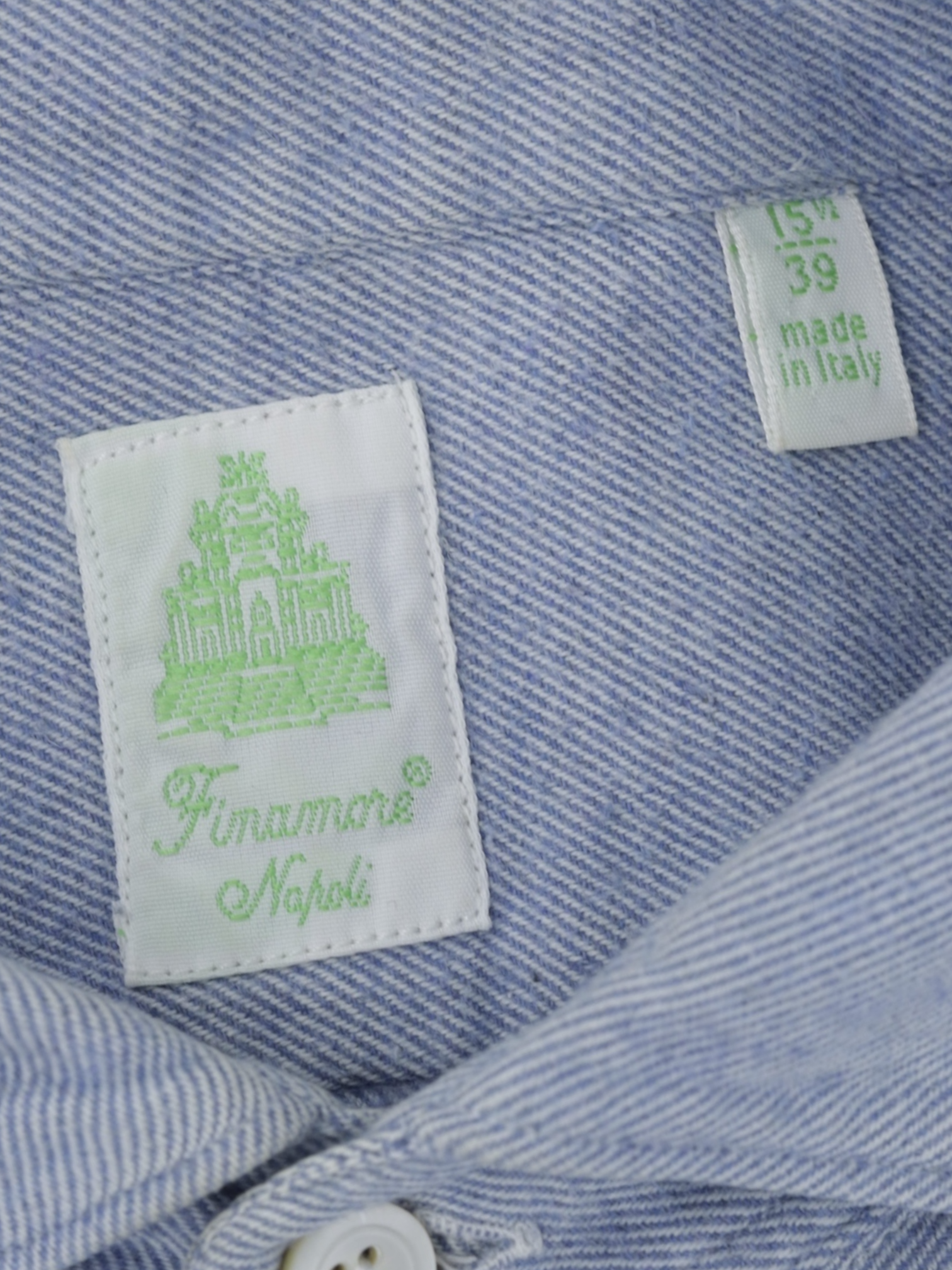 Finamore Light Blue Cotton Flannel Twill Shirt
