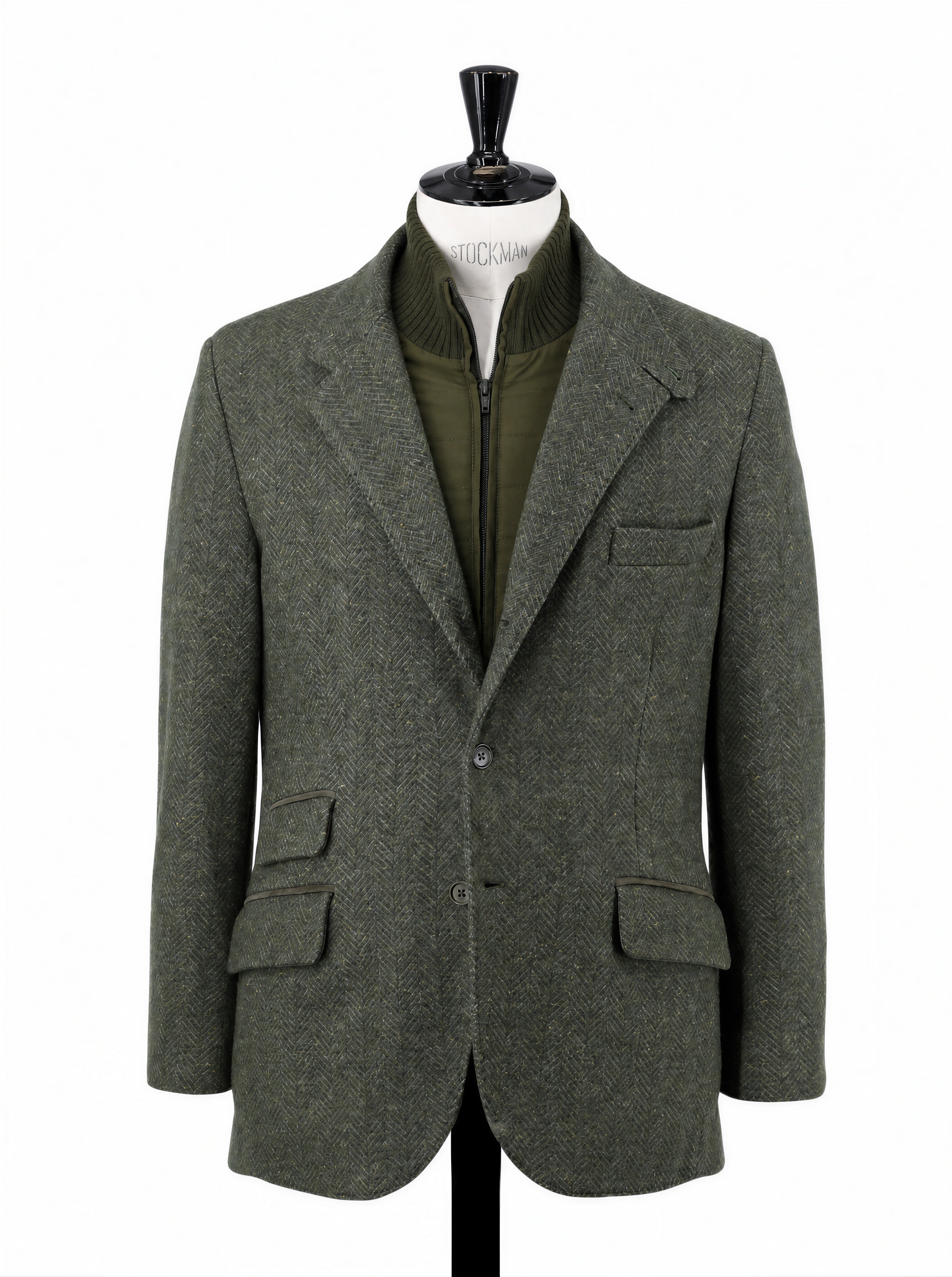 Loro Piana Light Green Cashmere & Wool Detachable-Front Herringbone Jacket