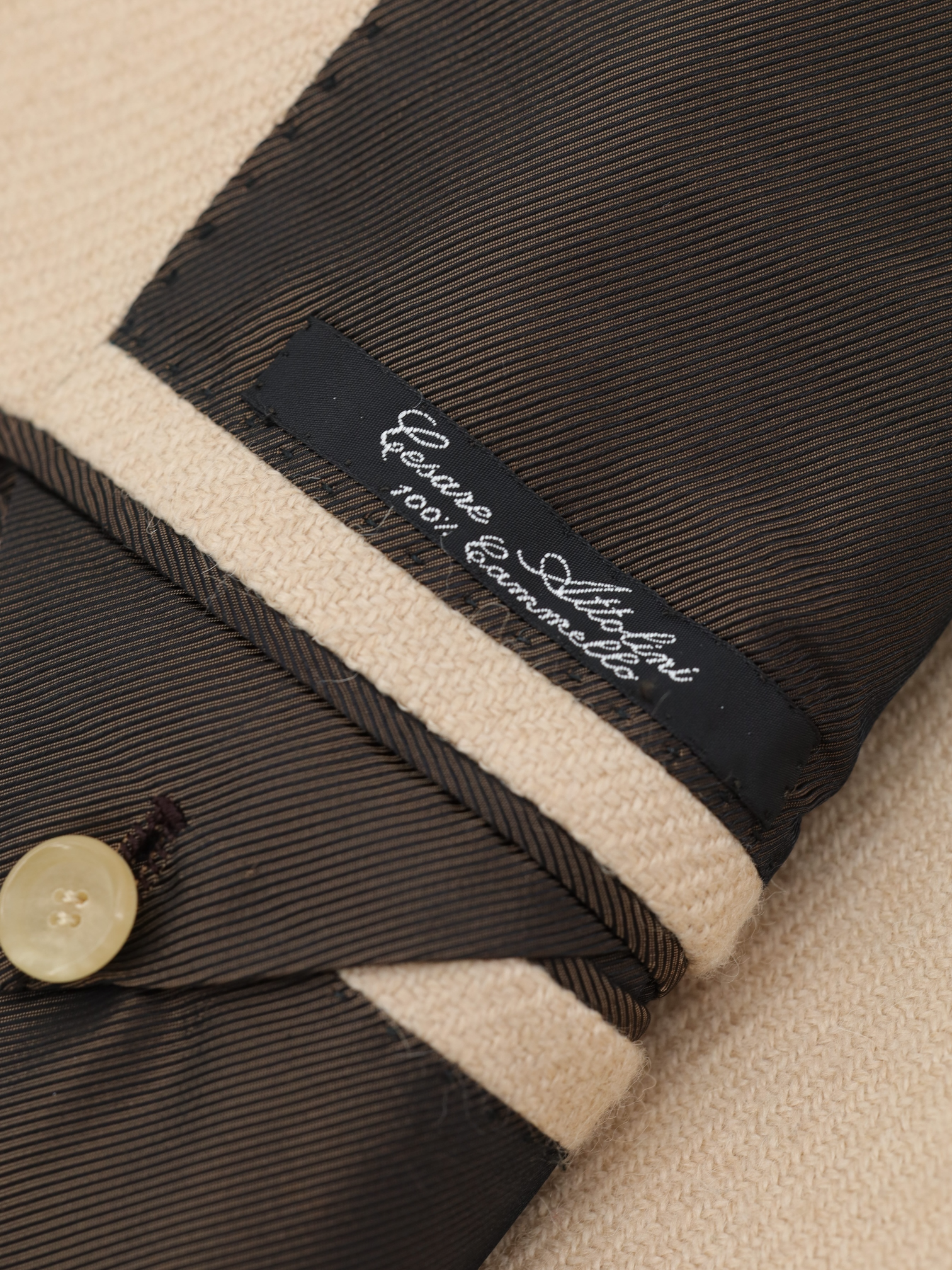 Cesare Attolini Beige Pure Camel Twill Winter Jacket