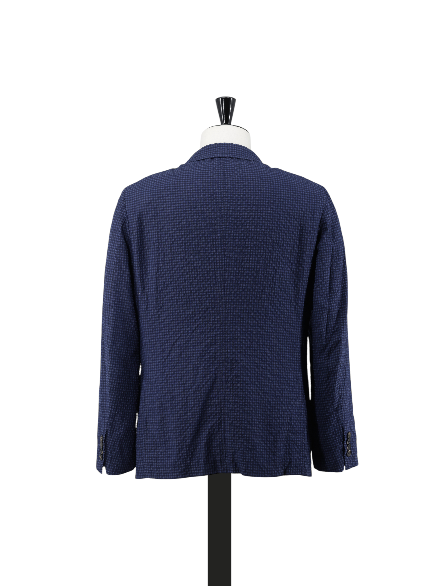 Ermenegildo Zegna Dark Blue Wool, Linen, Silk & Stretch Seersucker Gingham Jacket