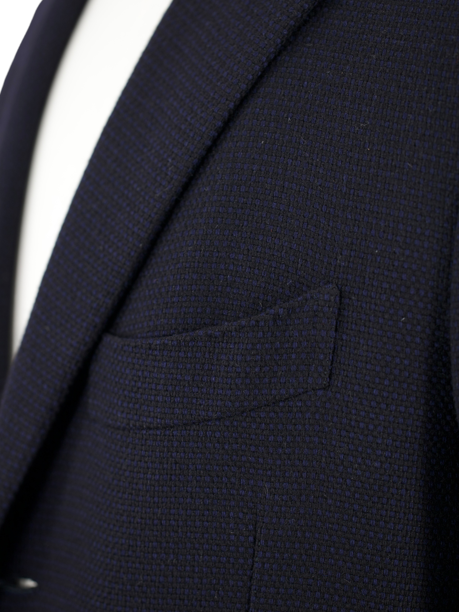 Cesare Attolini Navy Pure Cashmere Bicolor Micro-Pattern Covert Coat