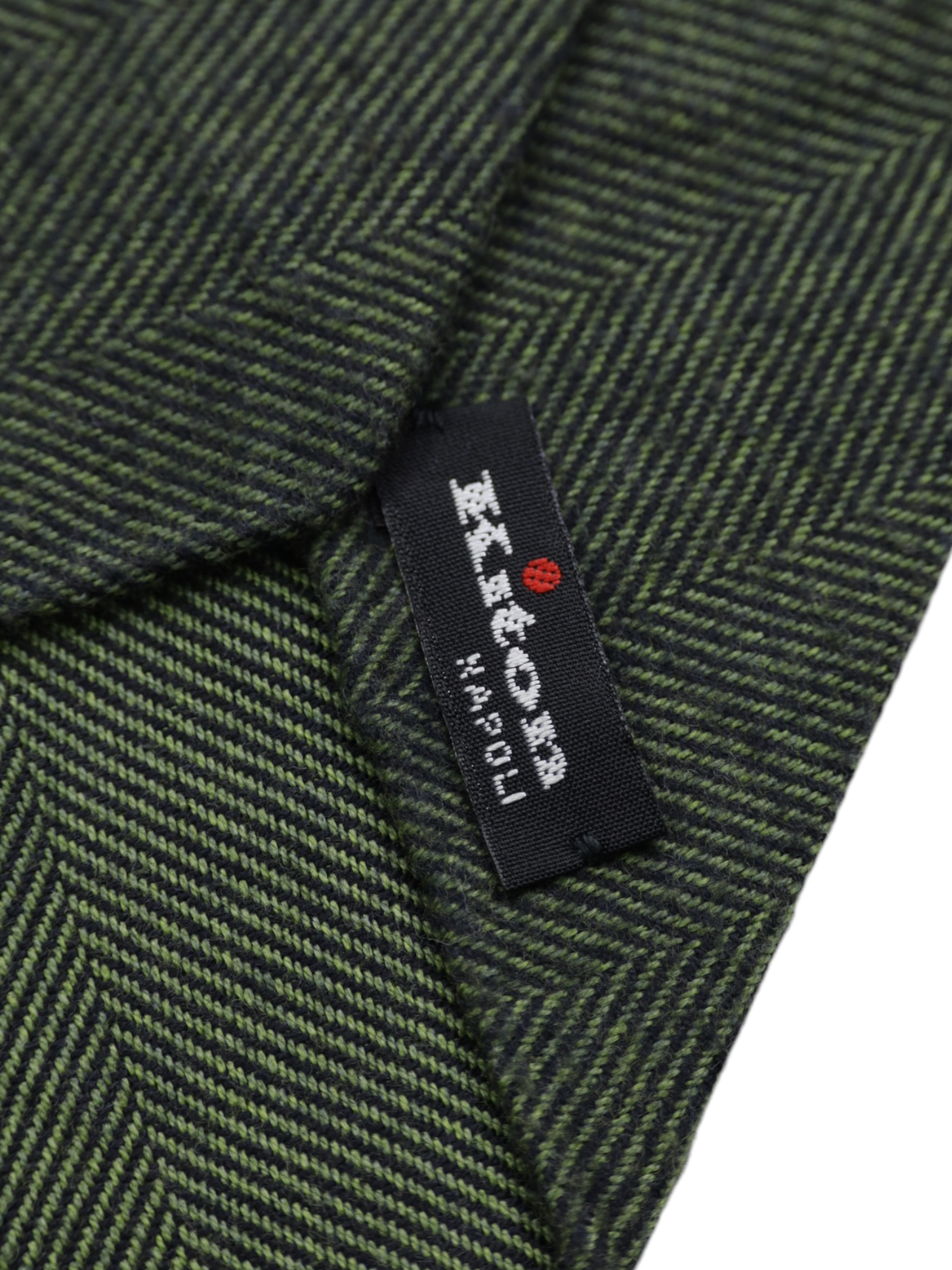 Kiton 5-Fold Olive Green Handrolled Cashmere Herringbone Tie