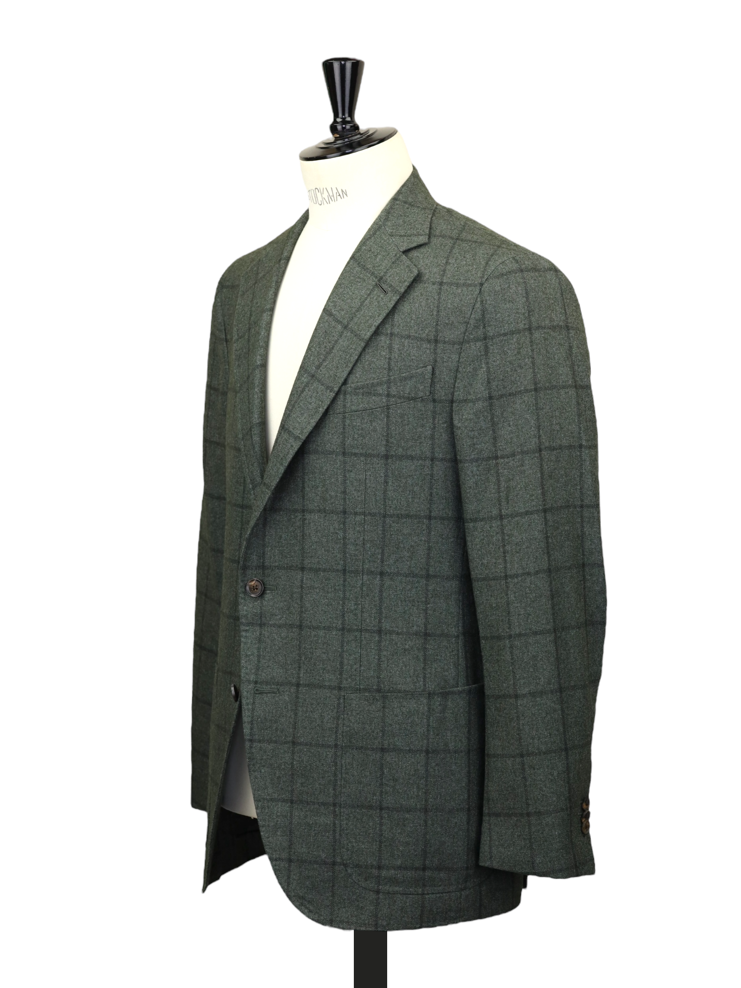 Caruso Sage Green Wool, Cotton & Cashmere Windowpane Aida Jacket