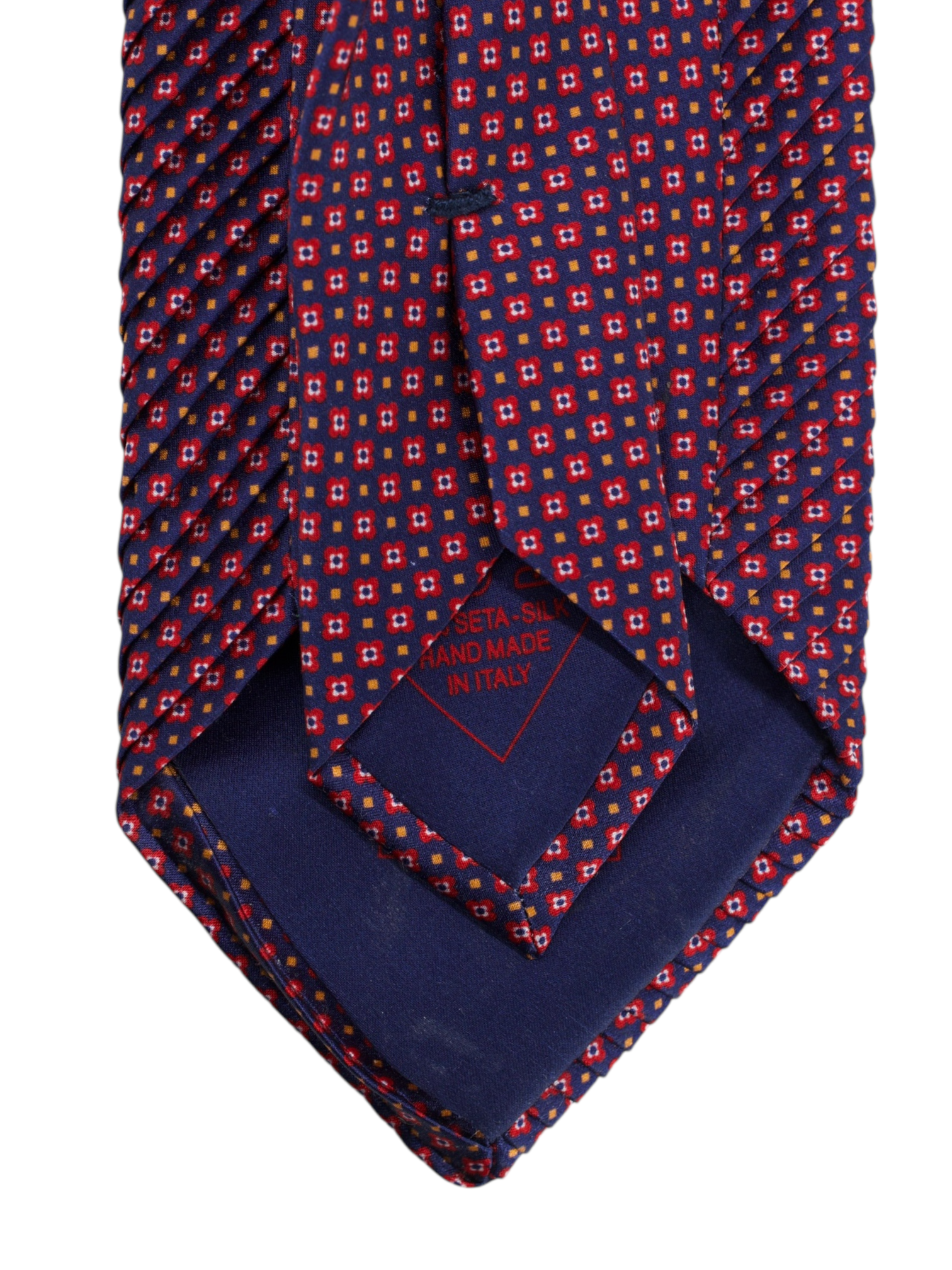 Brioni Navy & Red Plissé Floral Pattern Tie