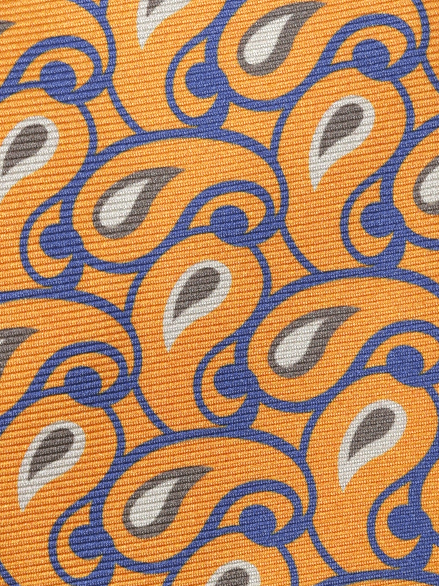 Kiton 5-Fold Orange & Royal Blue Silk Paisley Self-Tipped Tie
