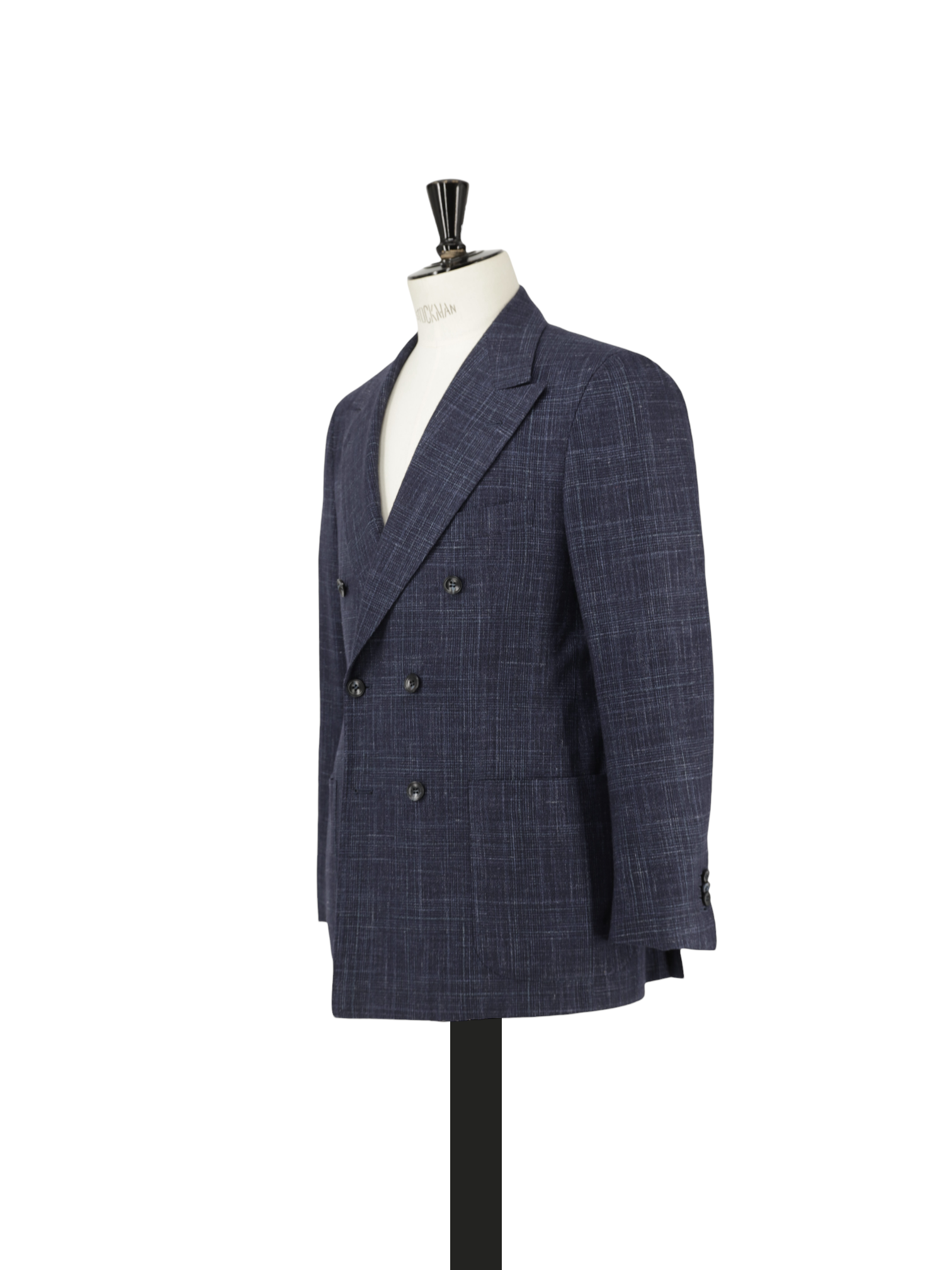 Kiton Dark Blue Cashmere, Wool, Silk & Linen Double Breasted Glenplaid Suit