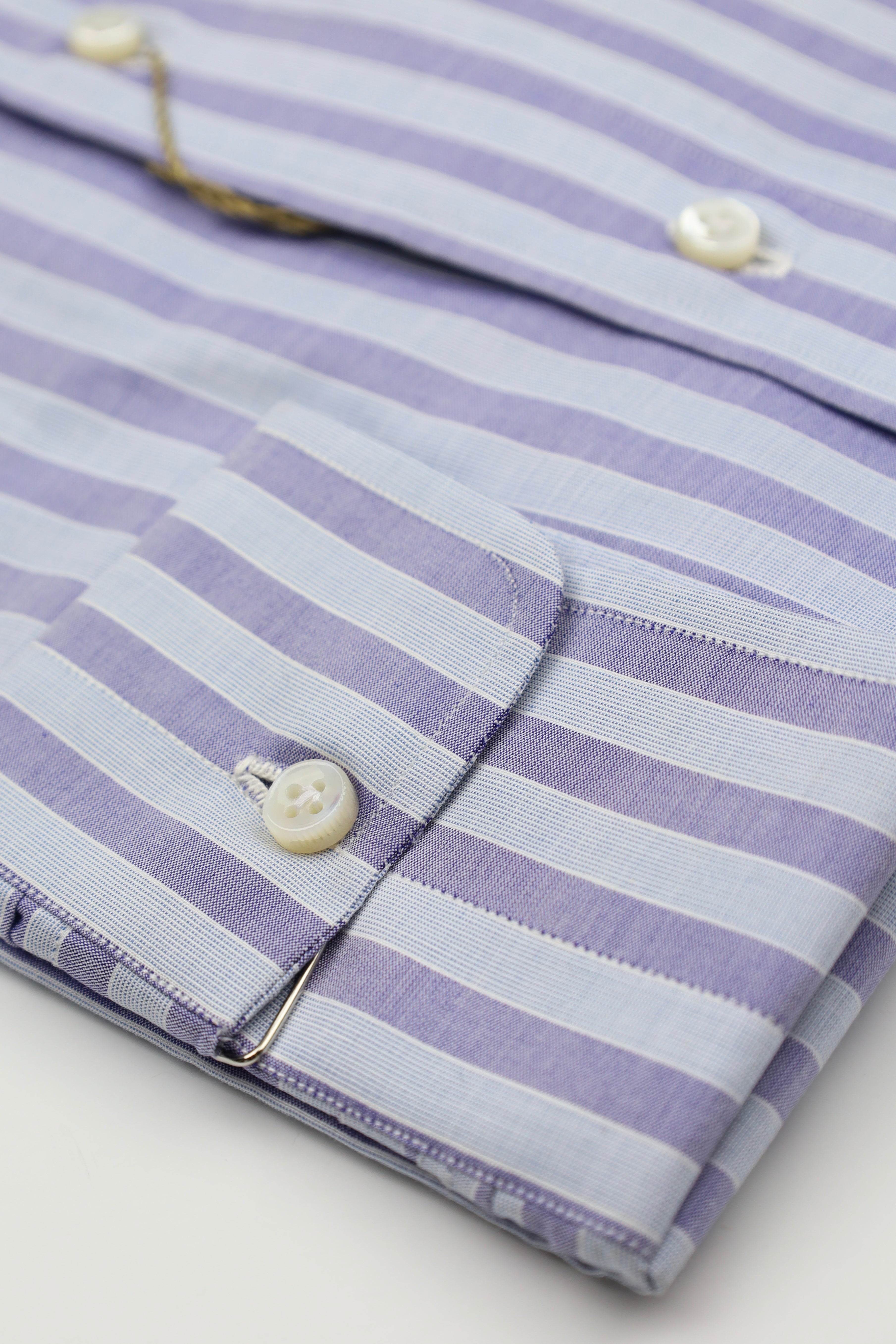 Luigi Borrelli Steel Blue & Lavendel Cotton Bengal Stripe Shirt