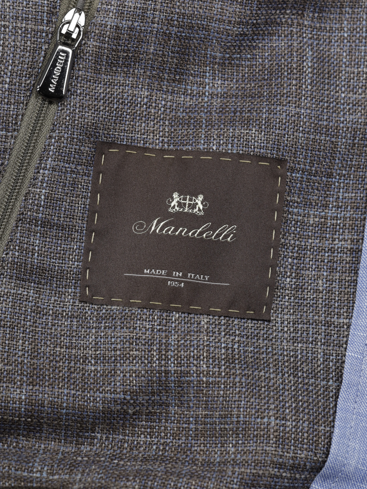 Mandelli Light Brown & Ice Blue Wool, Silk & Linen Melange Summer Bomberjacket