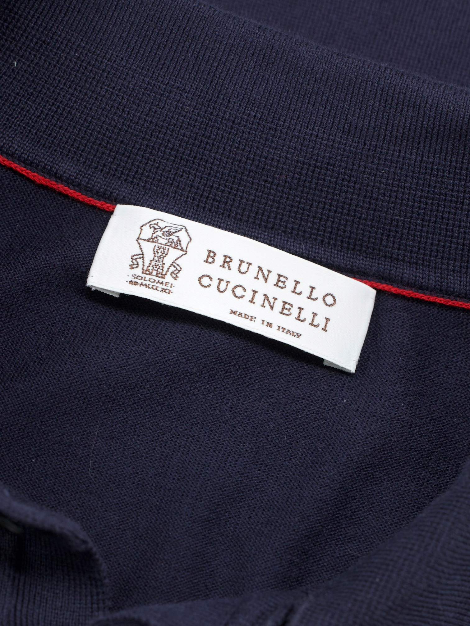 Brunello Cucinelli Navy & White-Piping Fine-Wool Polo