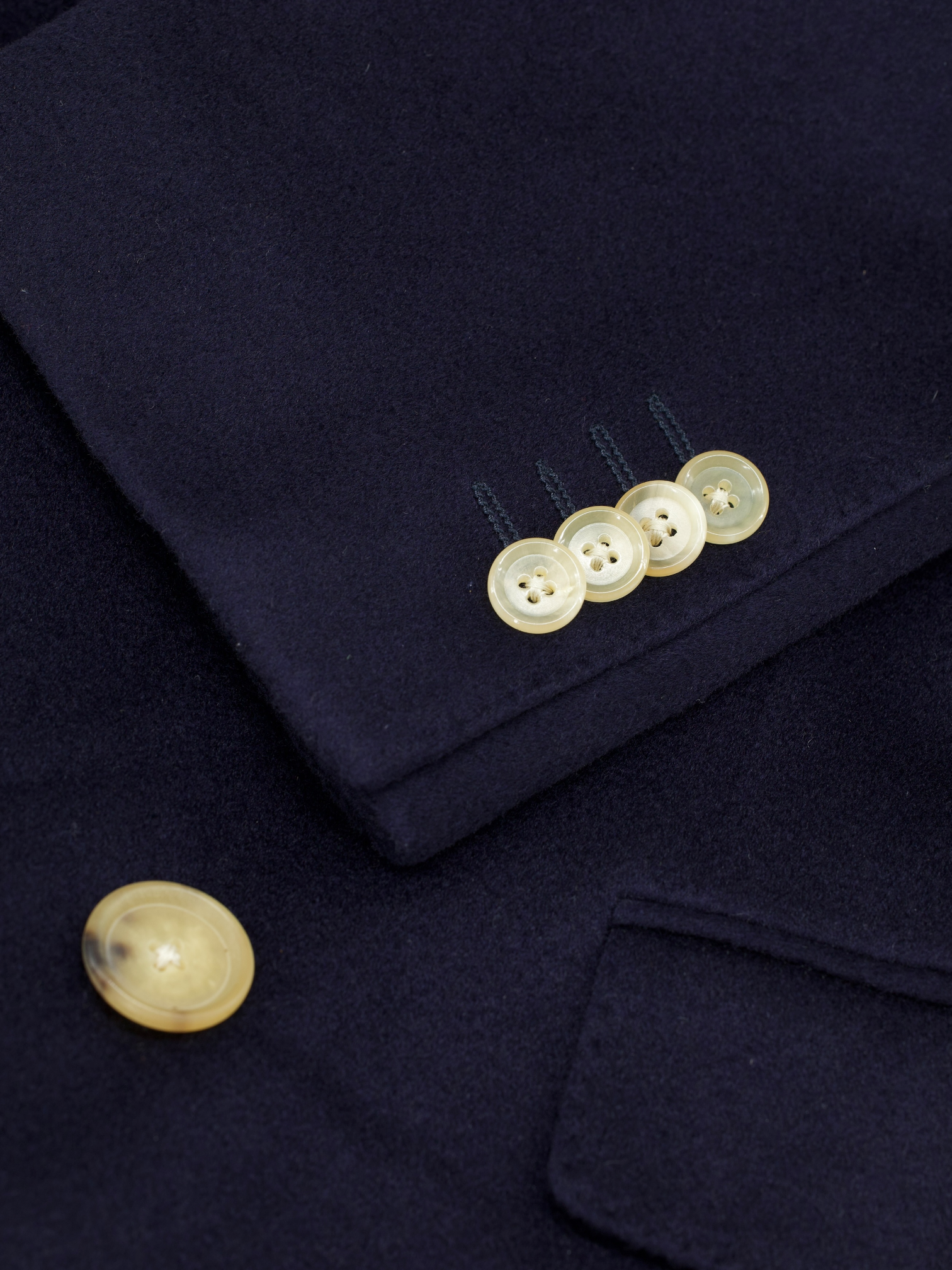 Caruso Navy Double Breasted Loro Piana Ing. Wool & Cashmere Overcoat