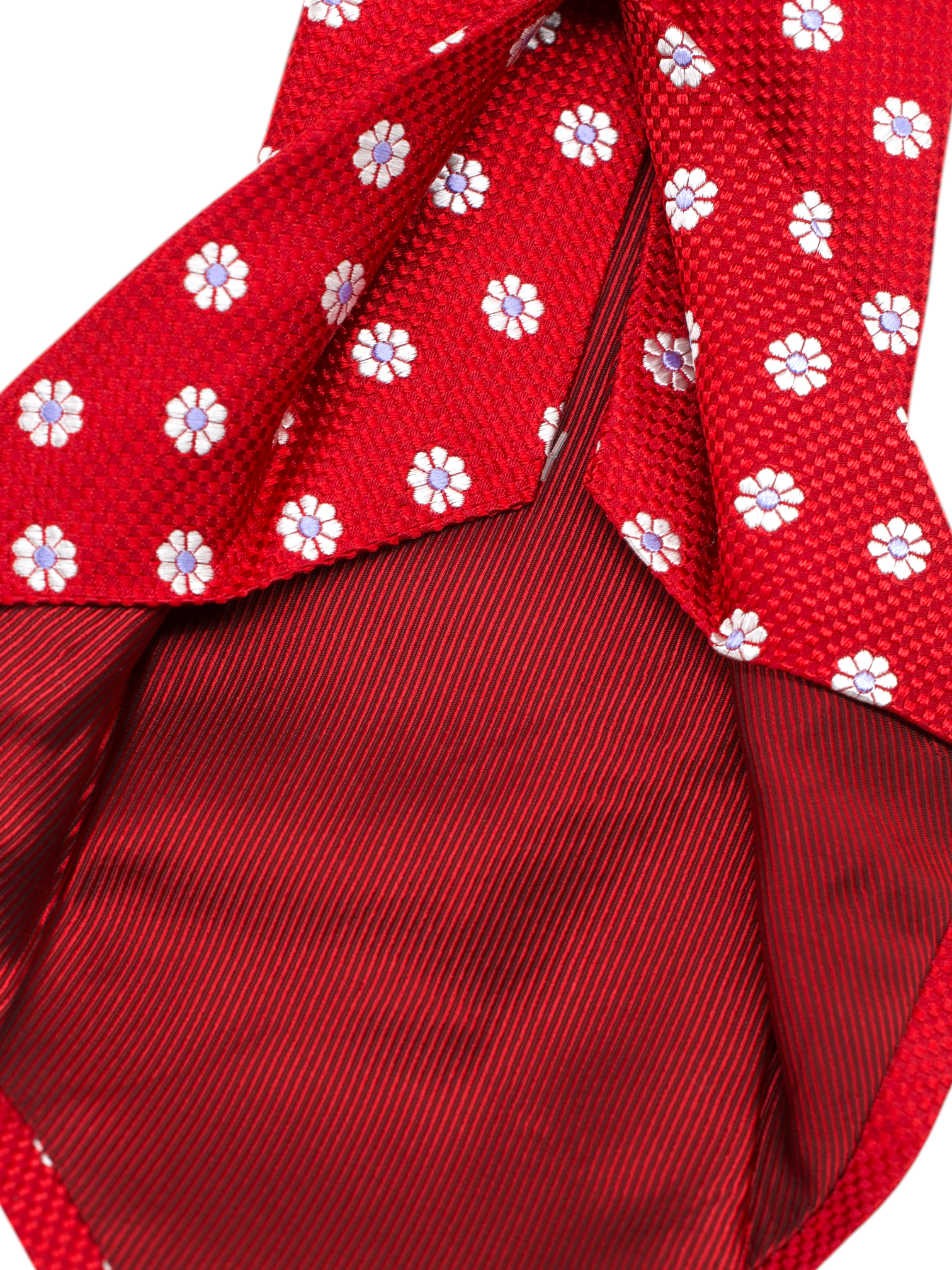 Kiton 5-Fold Red & White Silk Structured Floral-Pattern Tie