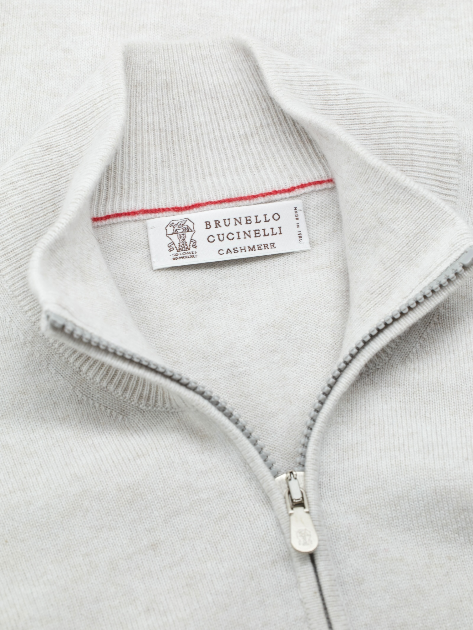 Brunello Cucinelli Light Grey Cashmere Half-Zip Sweater