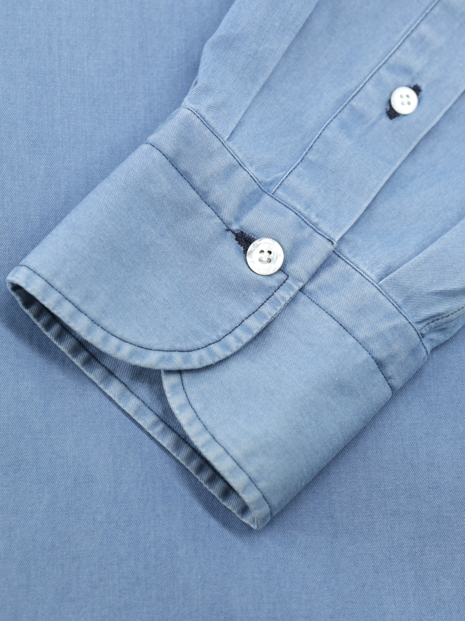 Finamore Light Blue Cotton Chambray Twill Shirt