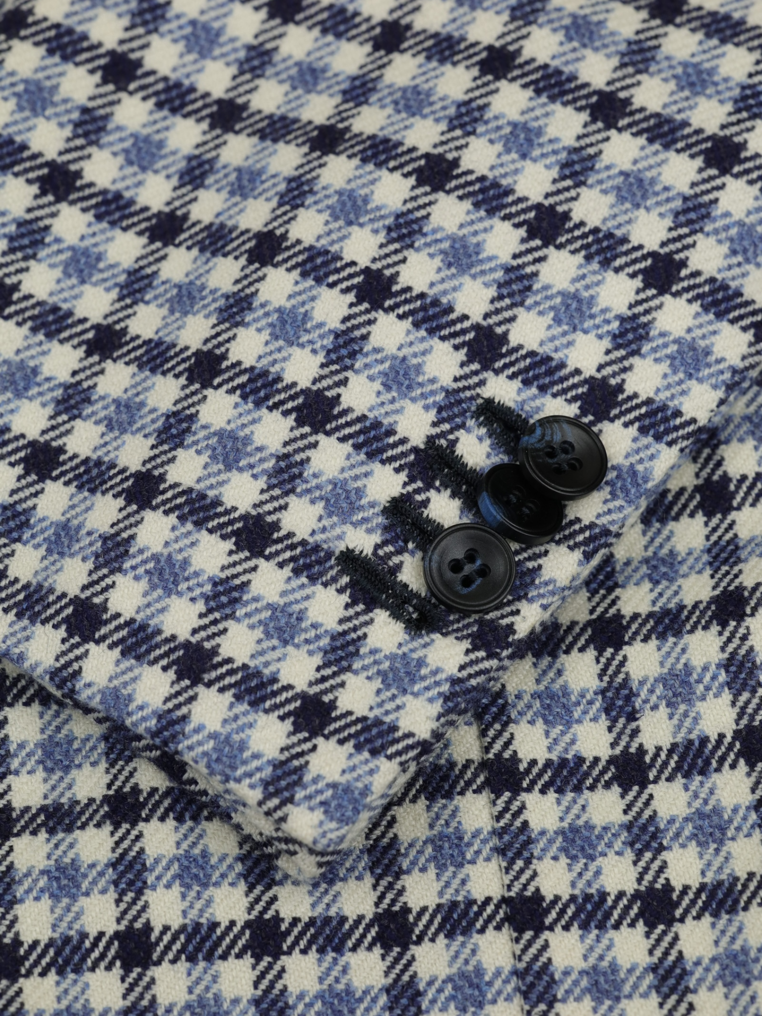 Kiton Ecru & Light Blue Pure Cashmere Gingham Check Jacket