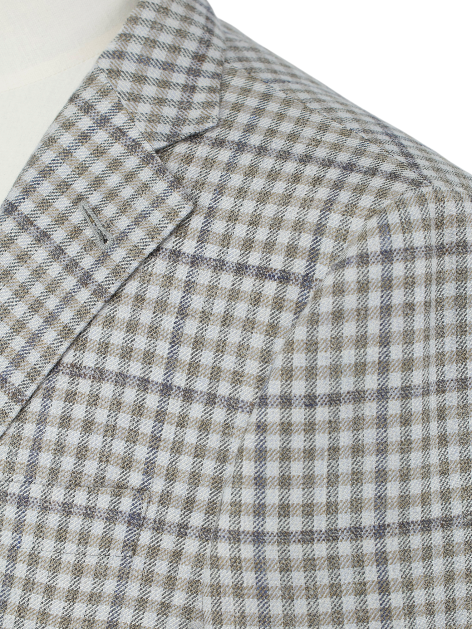 Corneliani Marlbled Greige Silk, Linen & Wool Guncheck Jacket