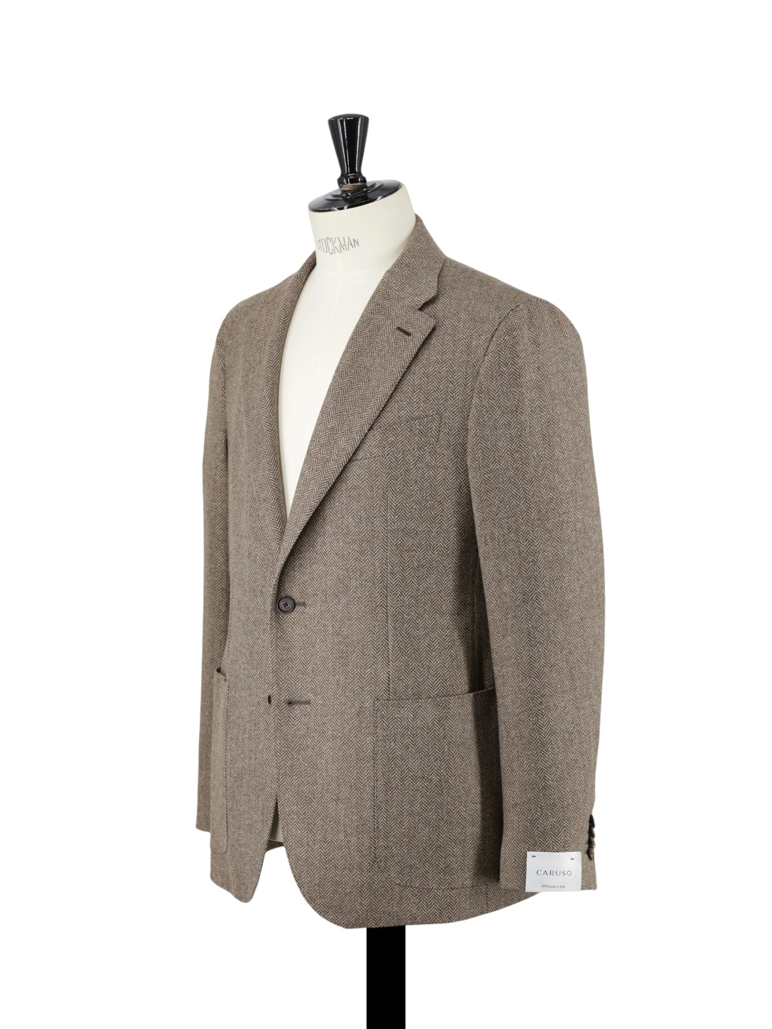 Caruso Light Brown Wool & Cashmere Herringbone Tosca Jacket