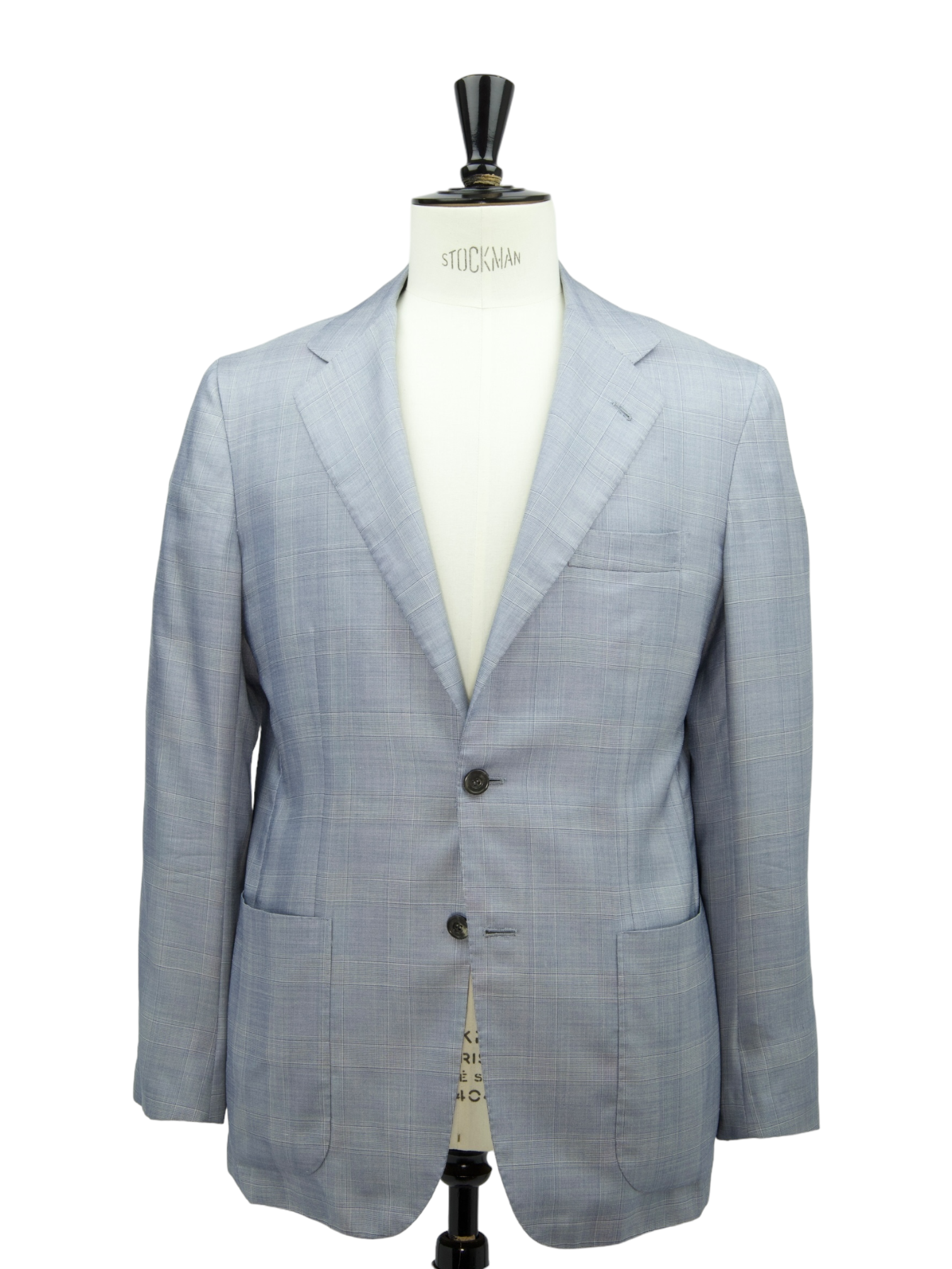 Kiton Ice Blue Silk, Cashmere & Linen Glenplaid Suit