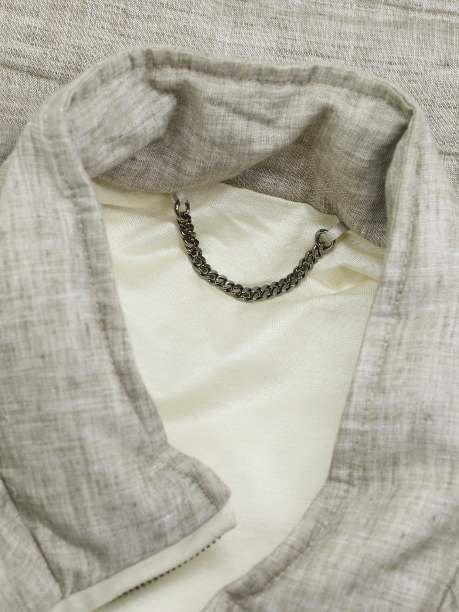 Cesare Attolini Greige Linen Padded Summer Bodywarmer Vest