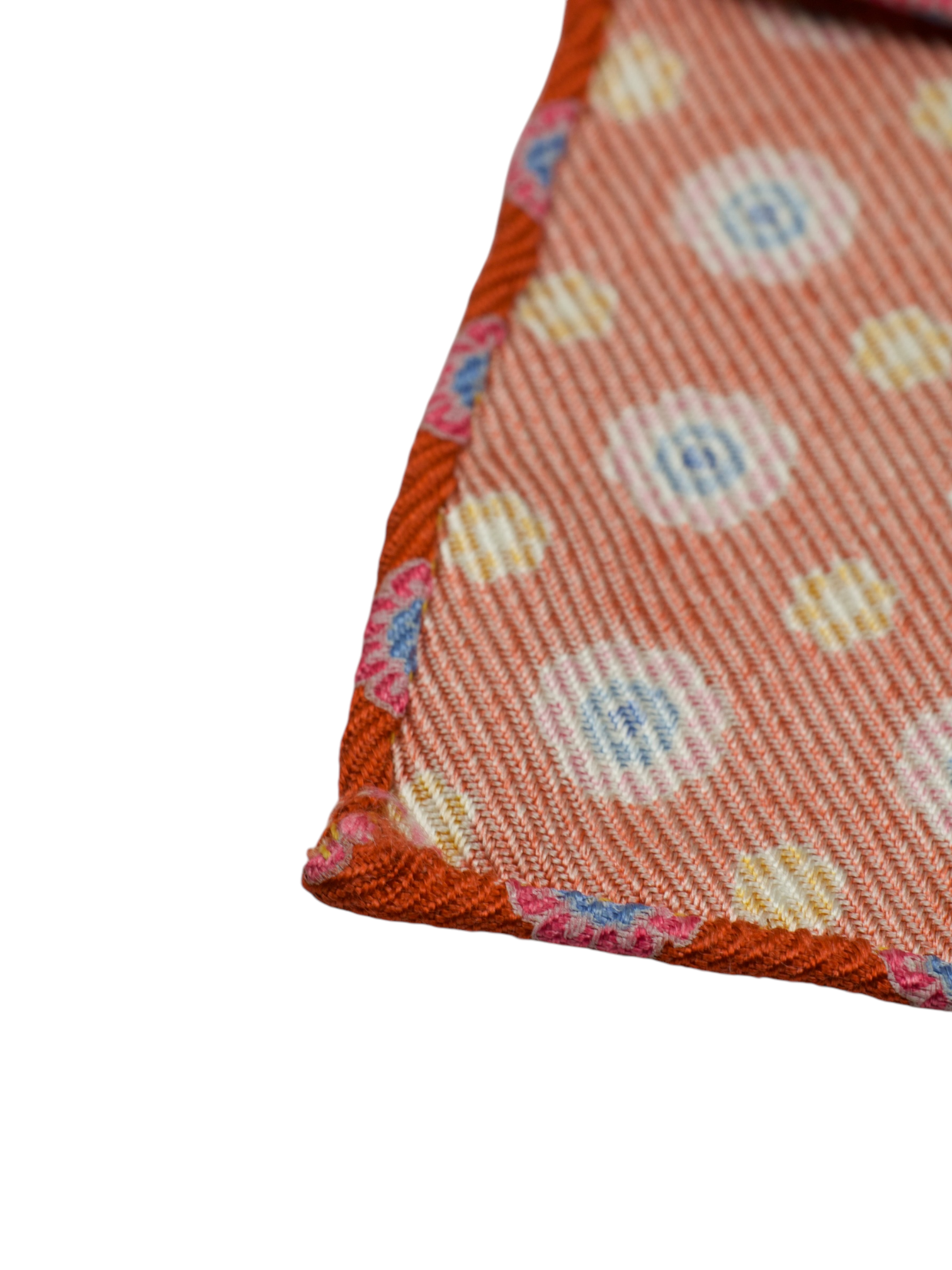Kiton 5-Fold Red & Light Blue Handrolled Silk Floral Pattern Tie