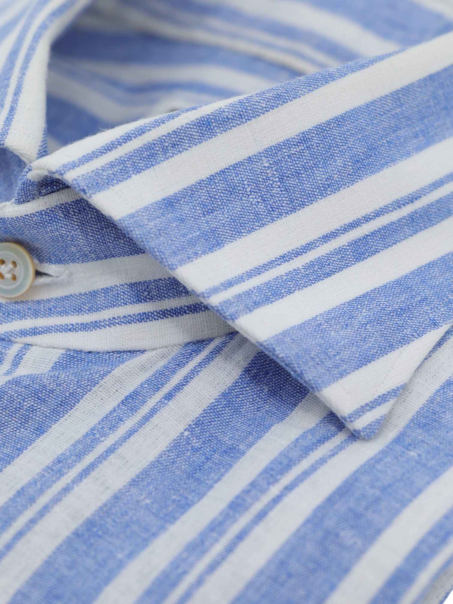 Kiton Light Blue & White Pure Linen Multi Stripe Summer Shirt