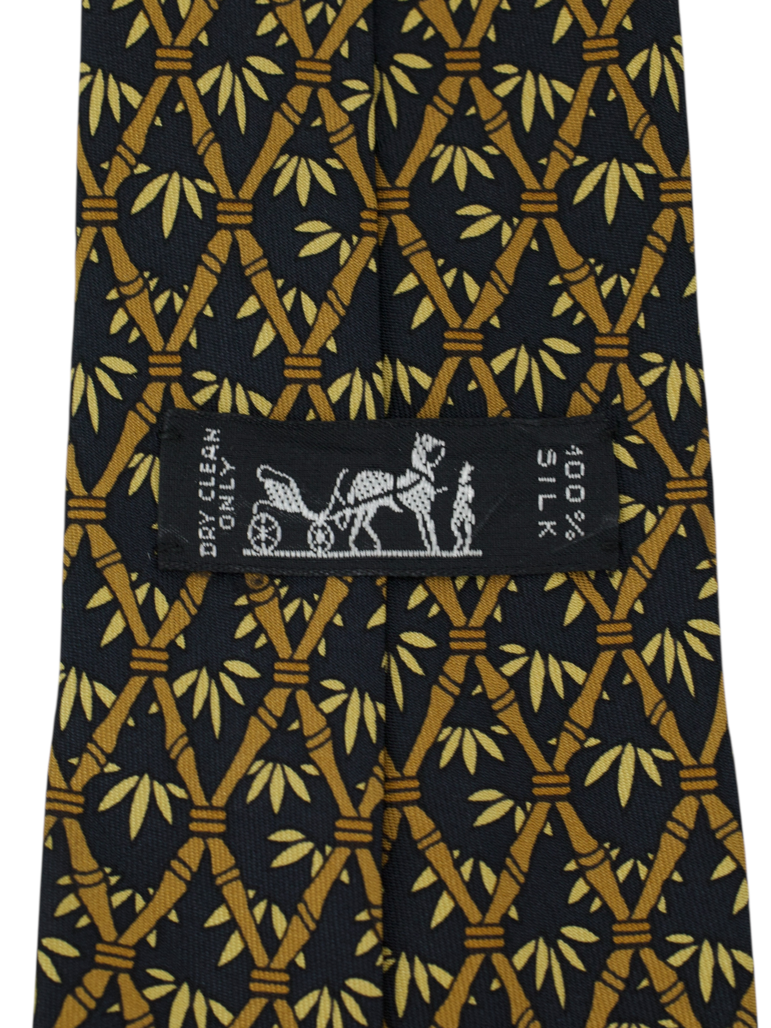 Hermès Black & Beige Silk Bamboo Lattice Tie