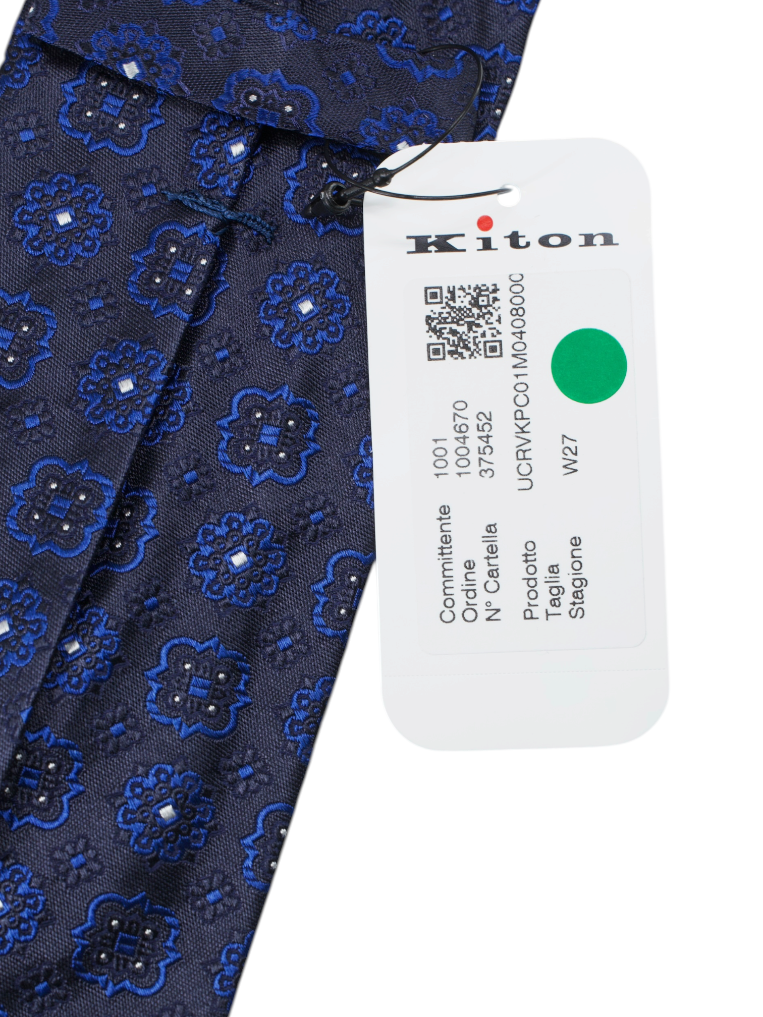Kiton 5-Fold Navy & Azure Blue Silk Floral-Medaillon Tie