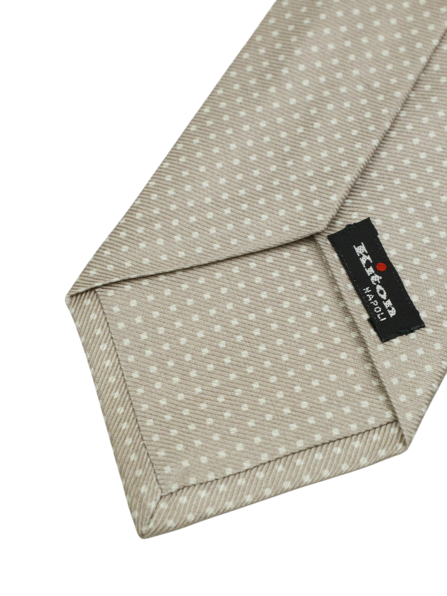 Kiton 5-Fold Taupe & White Silk Polkadot Tie