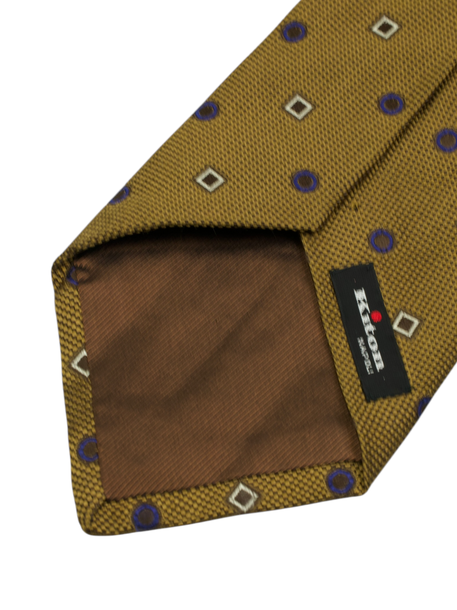 Kiton 5-Fold Brown & Navy Silk Geometric Pattern Tie