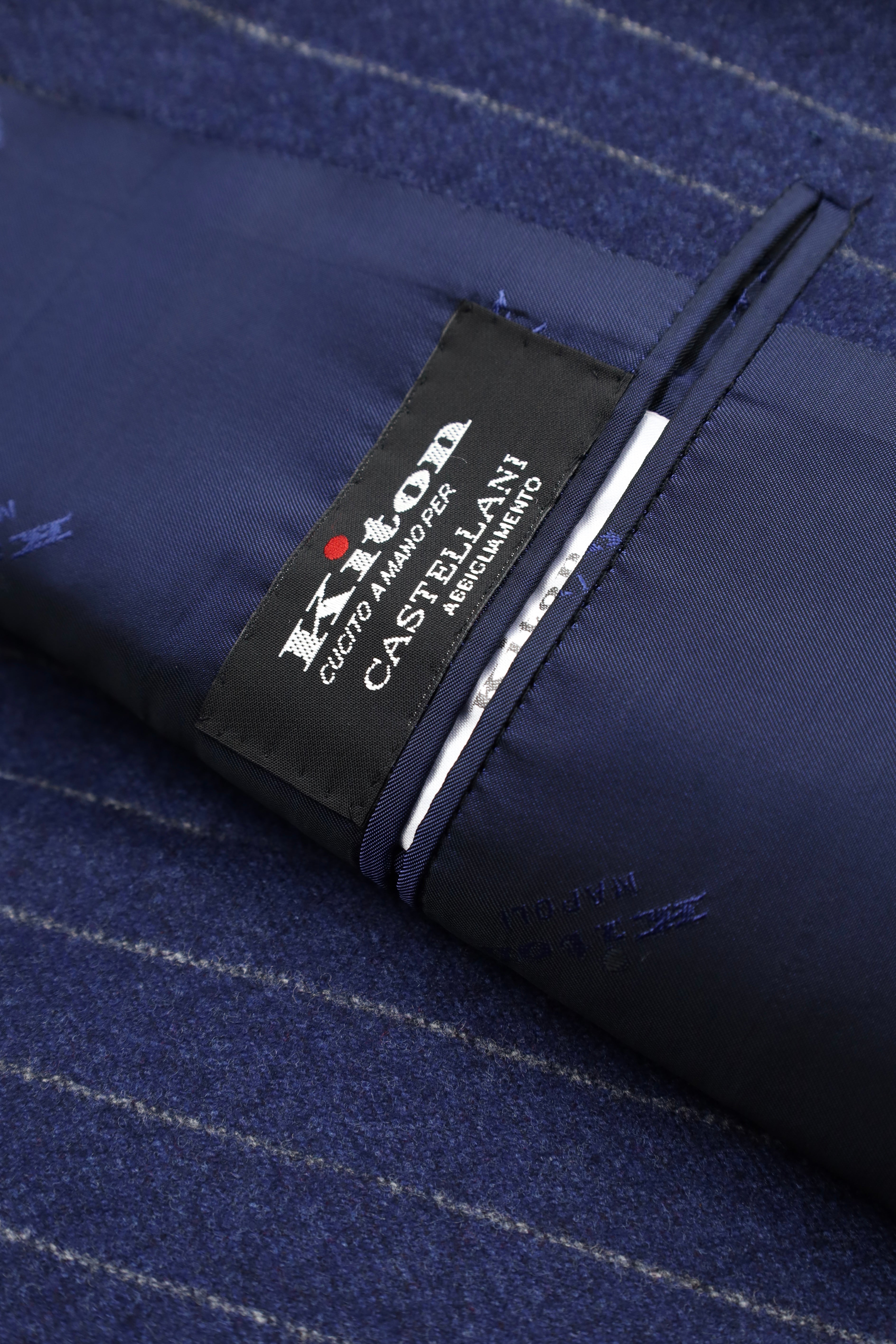 Kiton 3-Piece Blue Flannel Pinstripe Suit