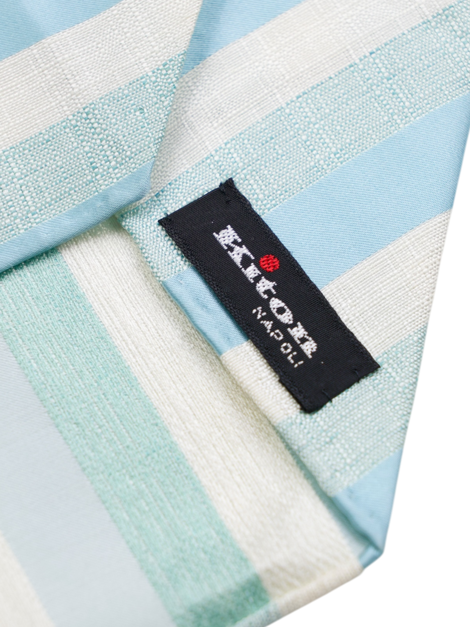 Kiton 5-Fold Turquoise Handrolled Shantung-Silk Striped Tie
