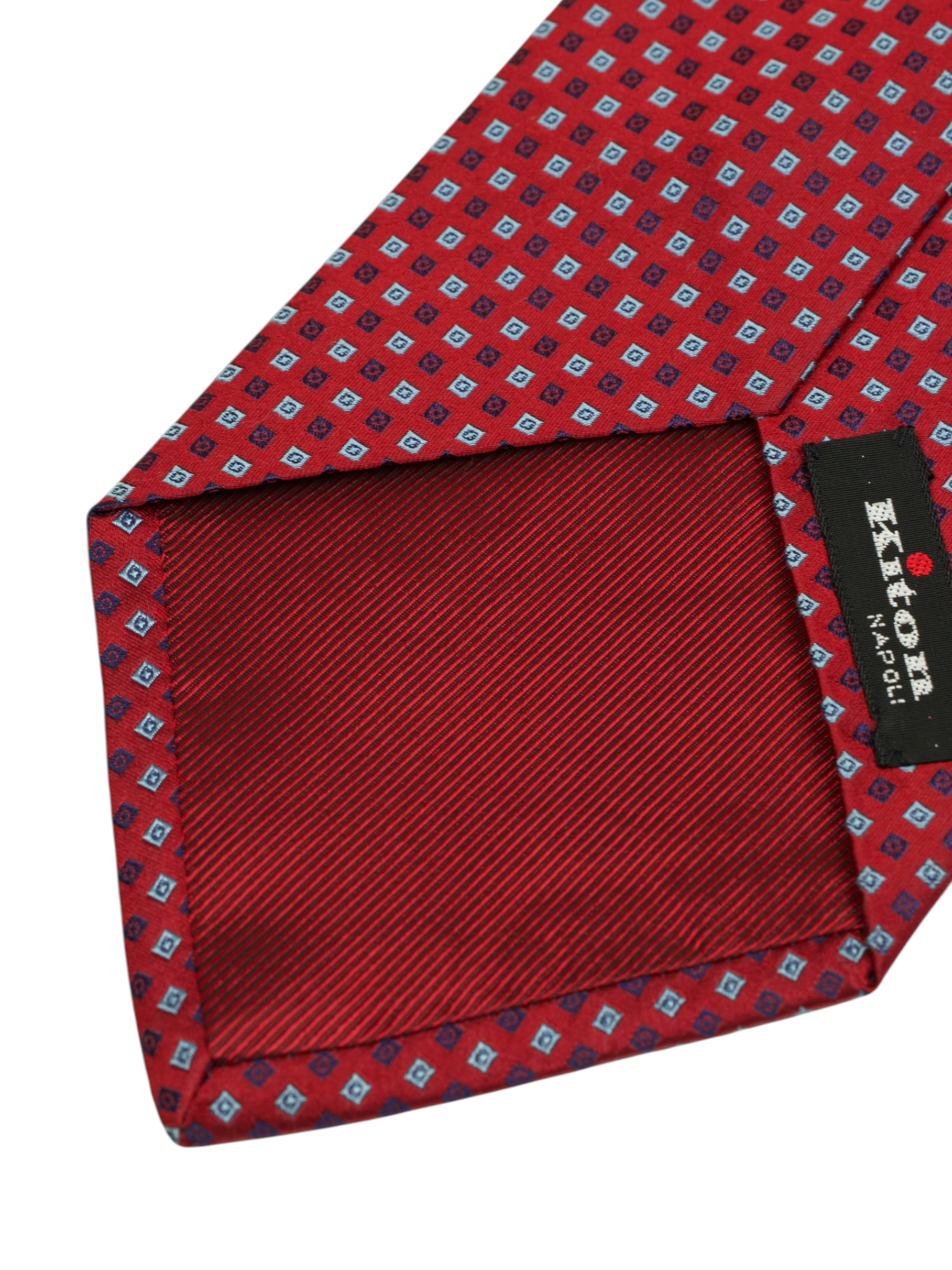 Kiton 5-Fold Cherry Red Silk Geometric Pattern Tie