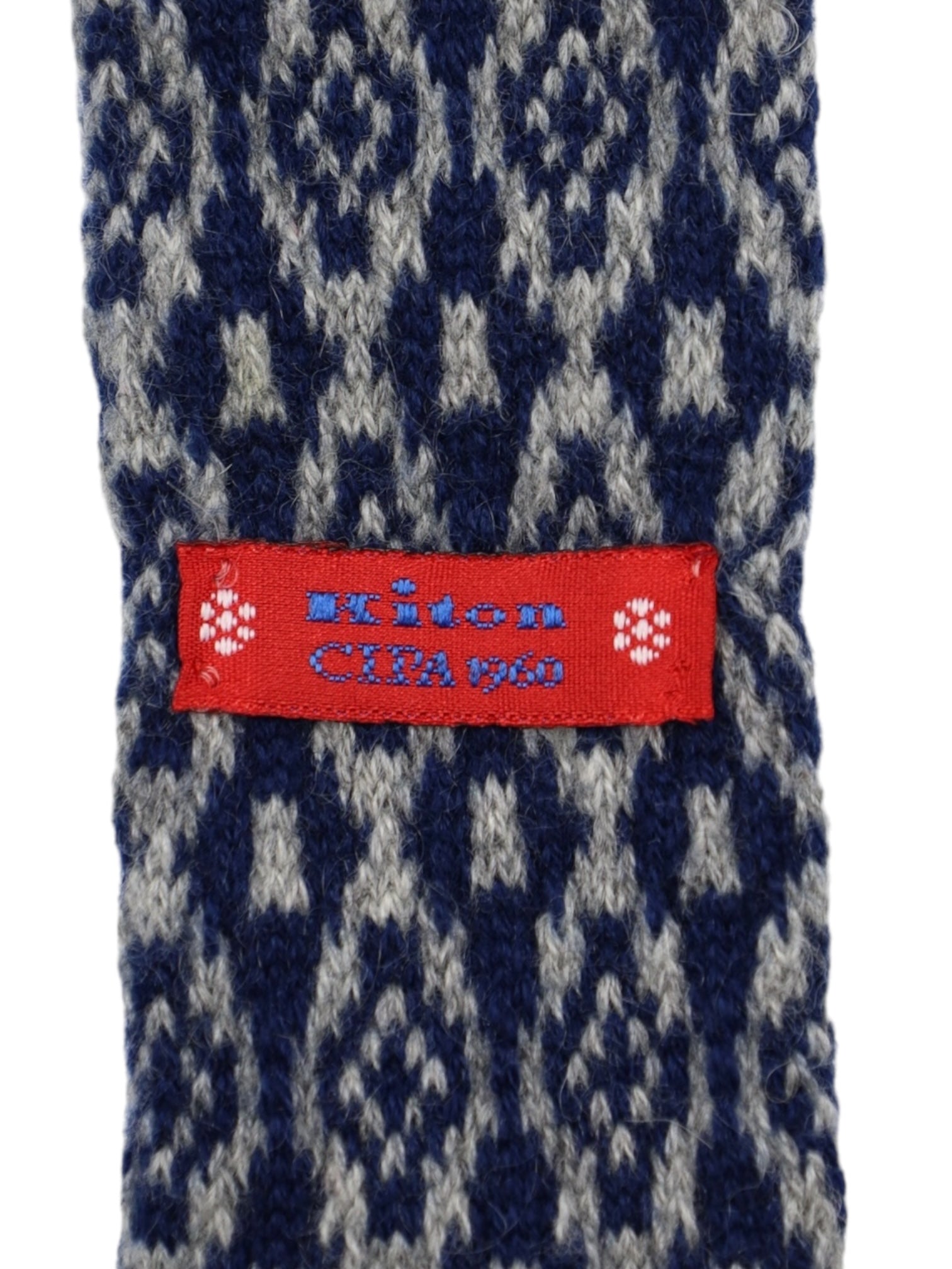 Kiton Blue & Light Grey Floral Knitted Cashmere Tie
