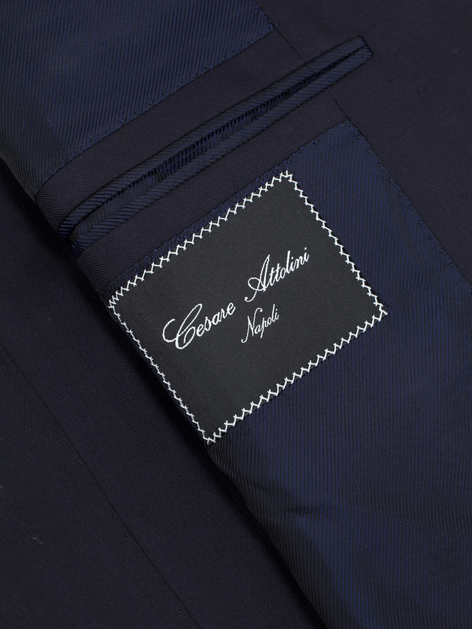 Cesare Attolini Deep Navy Super 210's Shadow-Herringbone Suit
